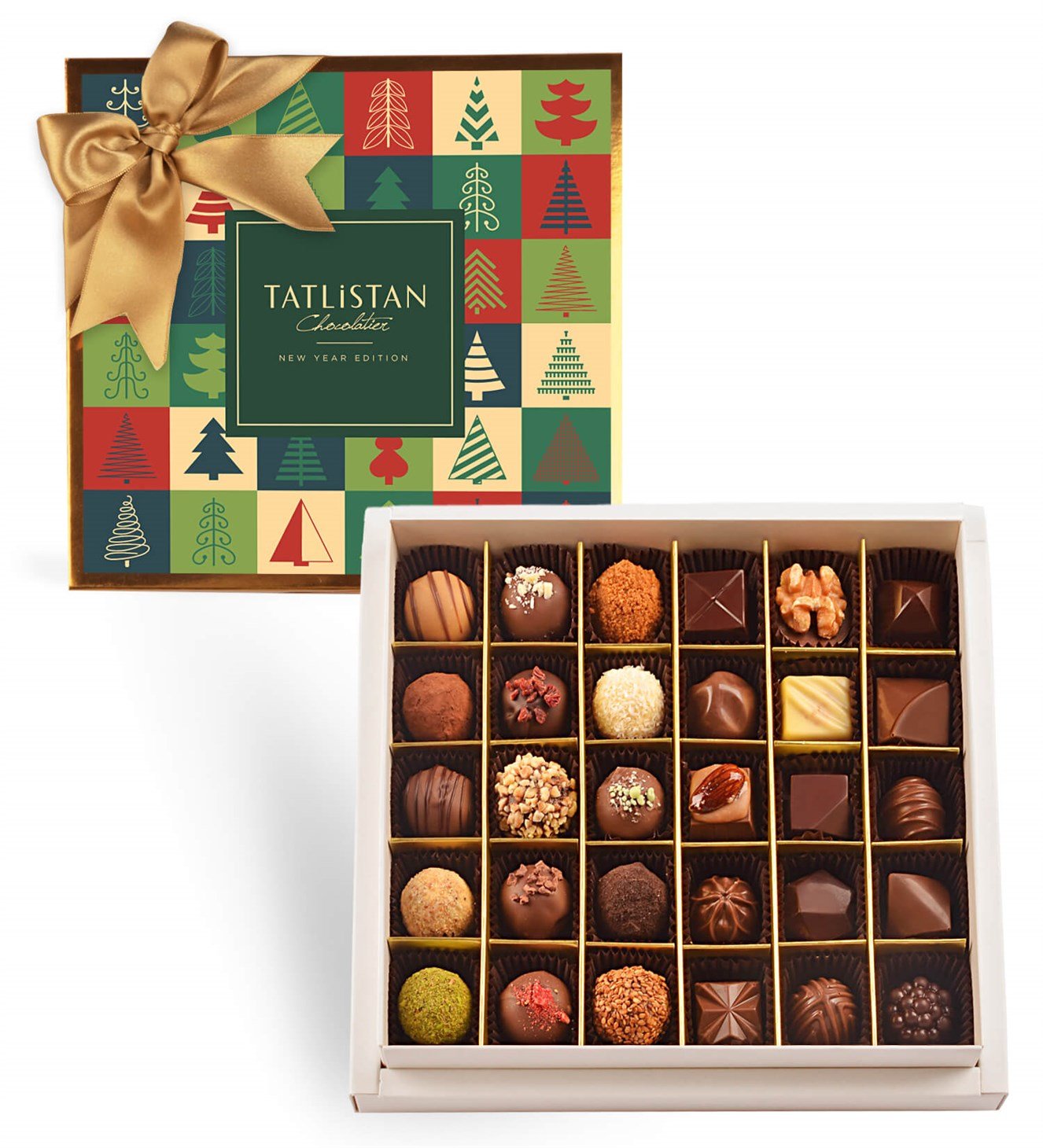 Renkli Yılbaşı Ağaçları 15 Çeşitli Artisan Çikolata 30'lu