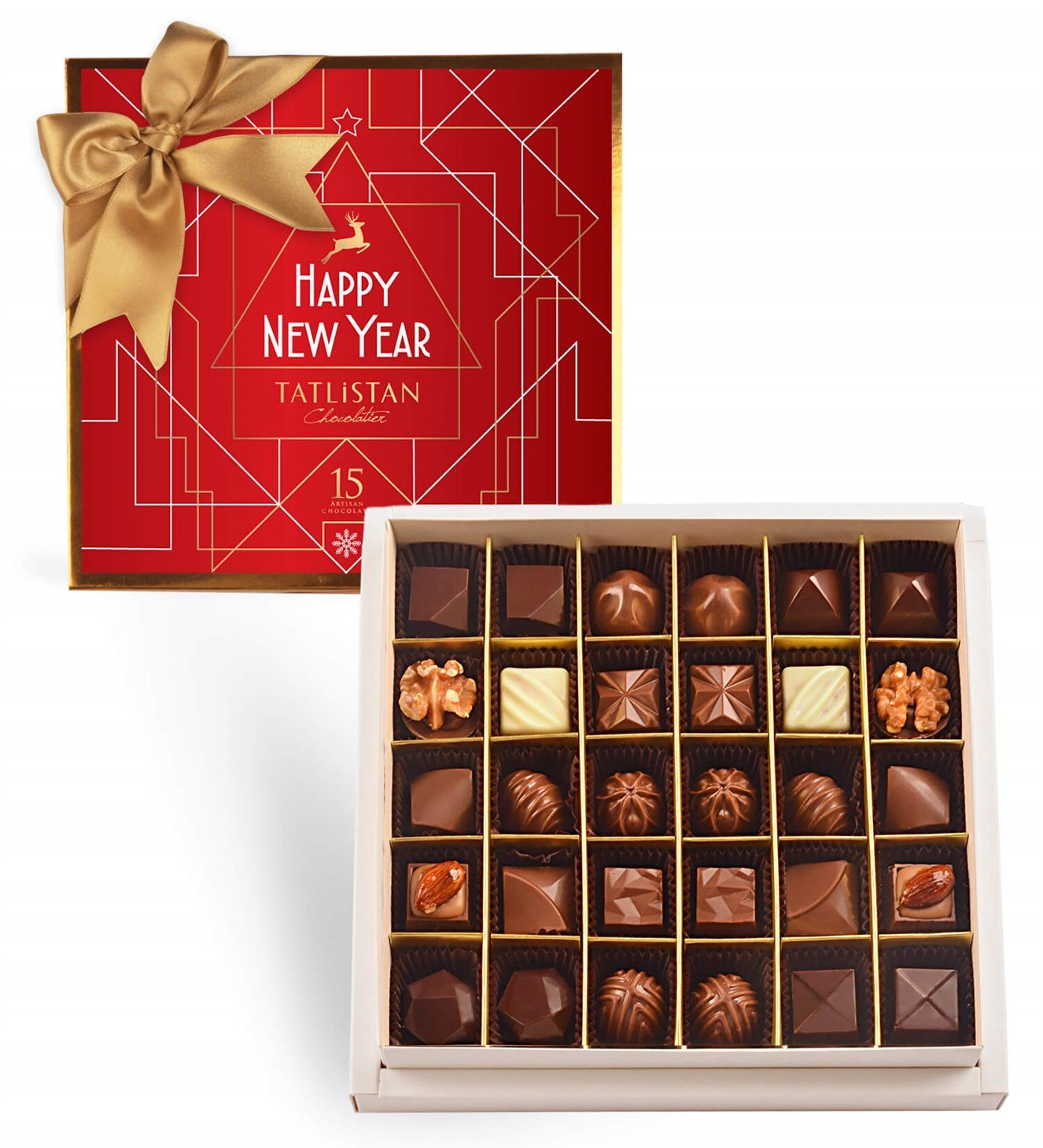 Yeni Yıl Çizgileri 15 Çeşitli Artisan Çikolata 30'lu