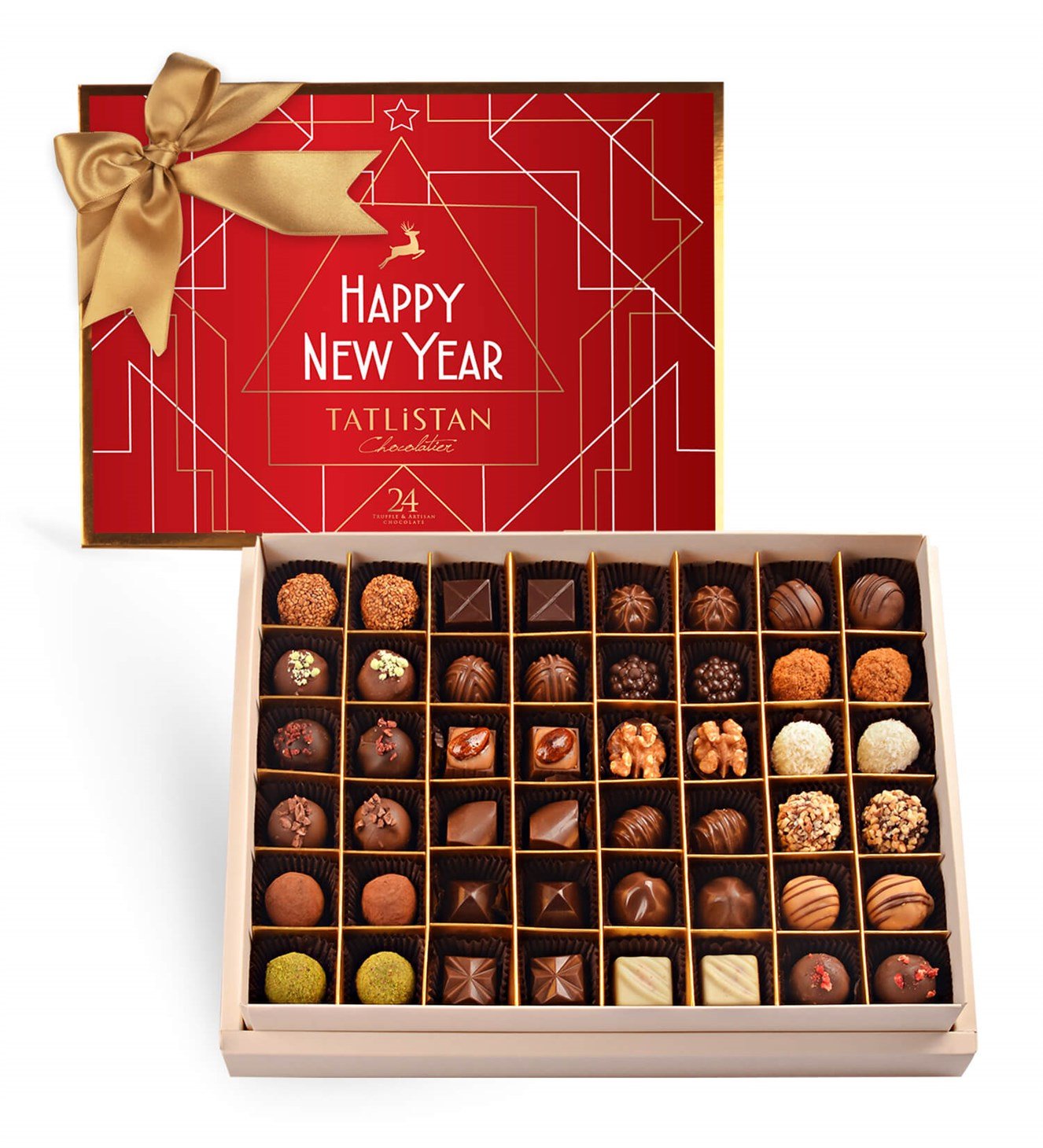 Yeni Yıl Çizgileri 24 Çeşitli Artisan ve Trüf Çikolata 48'li