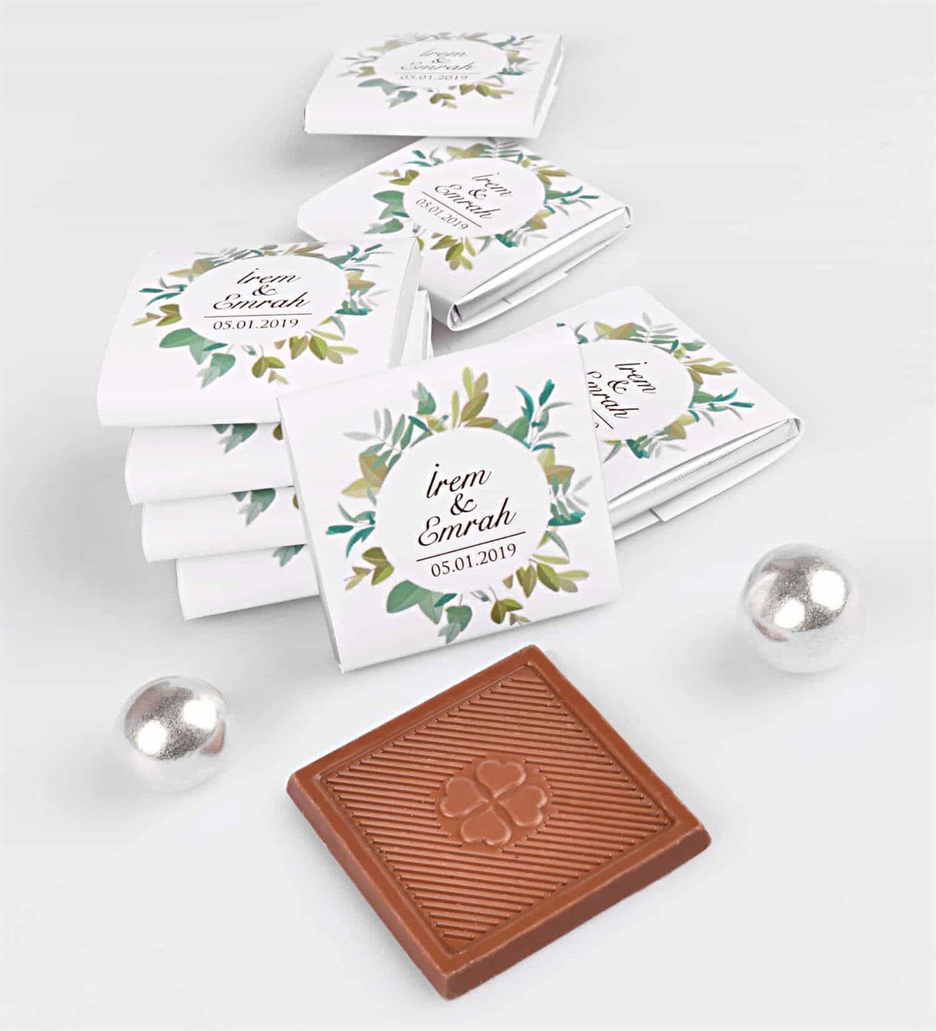 Yeşil Yapraklı İsimli 50 Adet Söz & Nişan Çikolatası