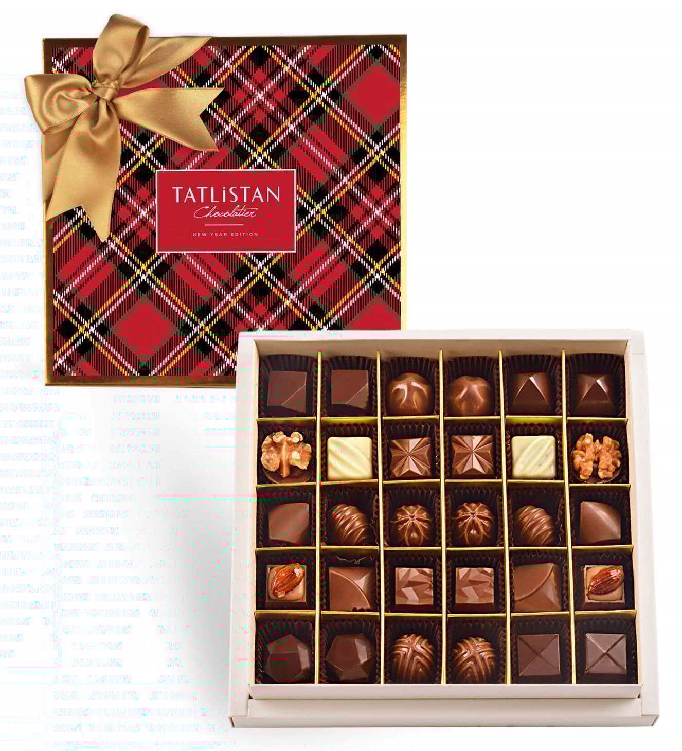 Yılbaşı Ekose Desenli 15 Çeşitli Artisan Çikolata 30'lu