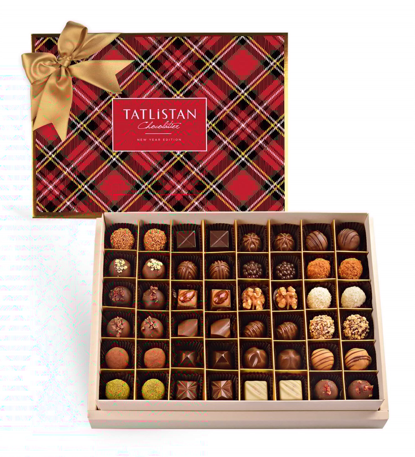 Yılbaşı Ekose Desenli 24 Çeşitli Artisan ve Trüf Çikolata 48'li
