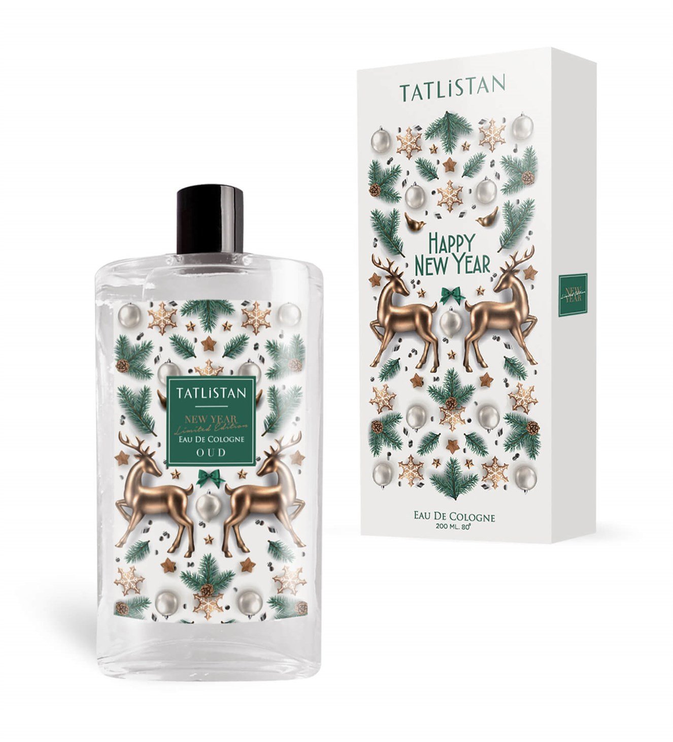 Yılbaşı Özel Seri Bronz Geyikler ve Çam Süsleri Oud Kolonyası