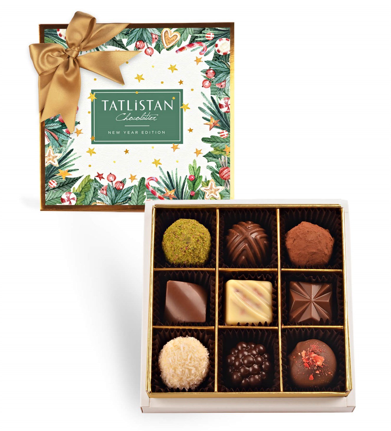 Yıldızlı Yılbaşı Süsleri 9 Çeşitli Artisan ve Trüf Çikolata 9'lu