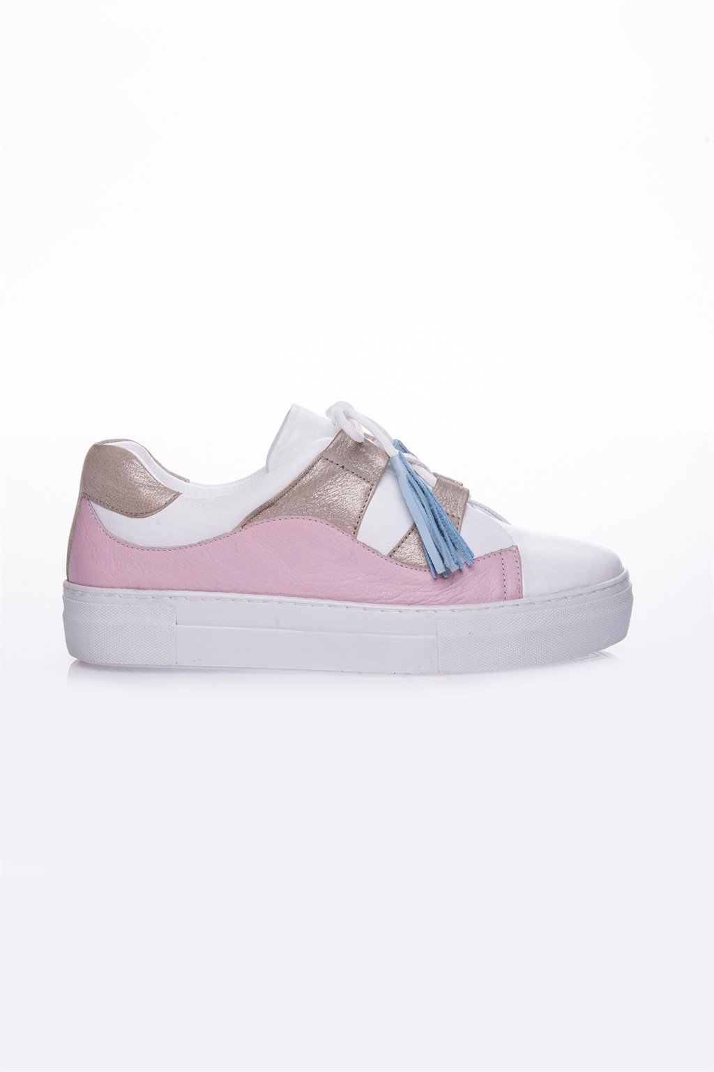 Deripabuc Hakiki Deri Beyaz Pudra Kadın Sneaker