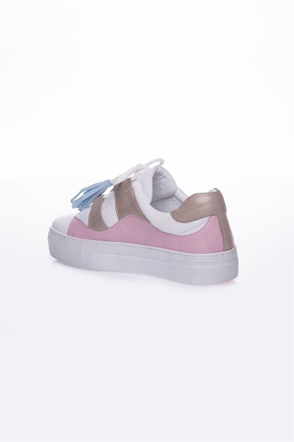 Deripabuc Hakiki Deri Beyaz Pudra Kadın Sneaker