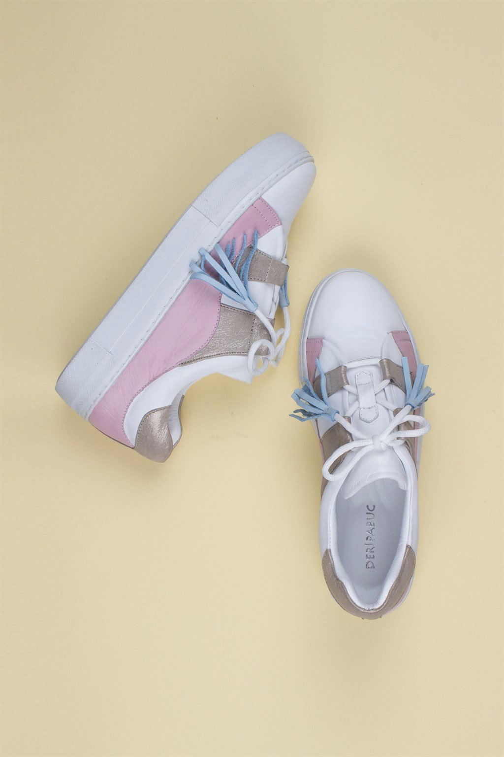 Deripabuc Hakiki Deri Beyaz Pudra Kadın Sneaker