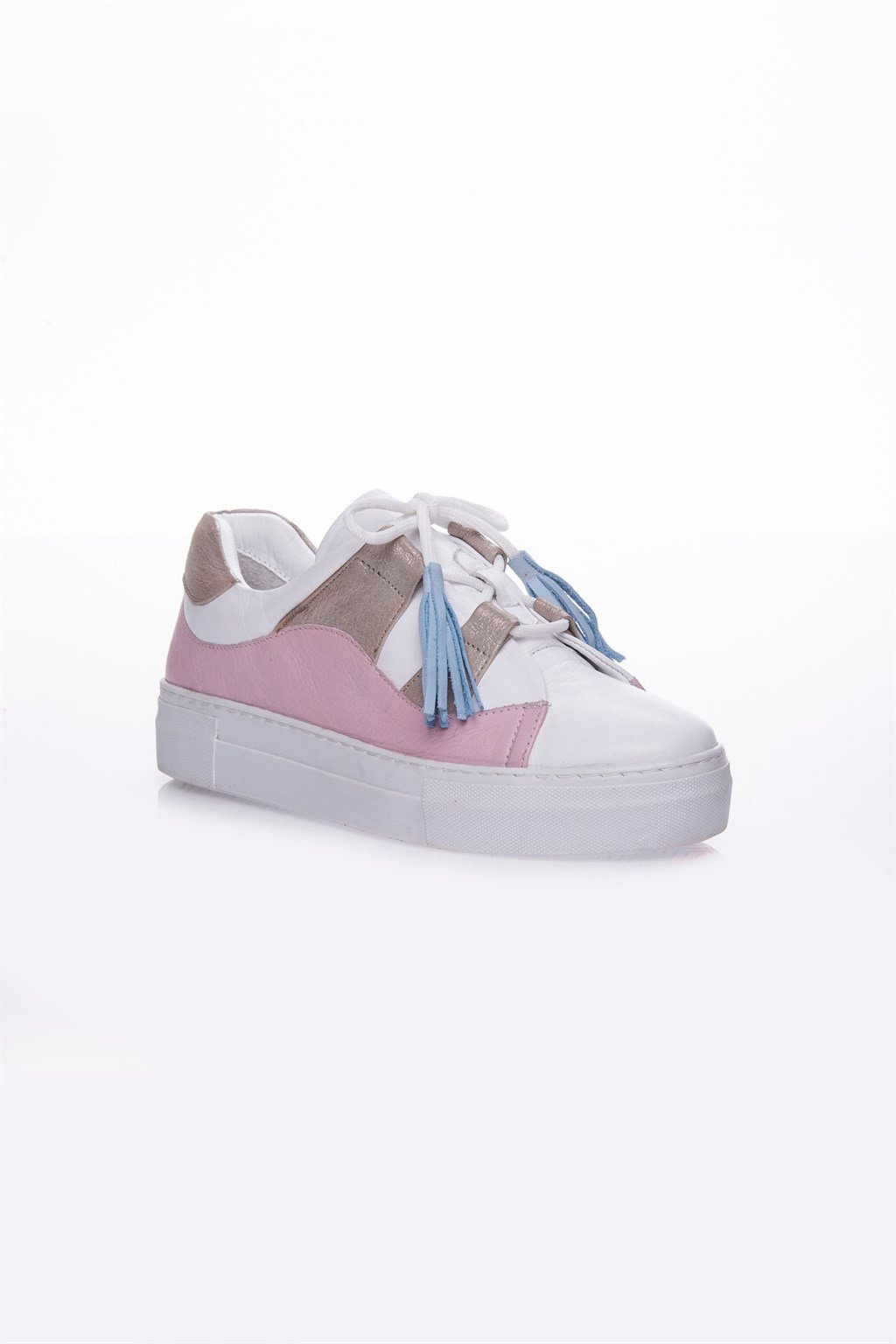Deripabuc Hakiki Deri Beyaz Pudra Kadın Sneaker