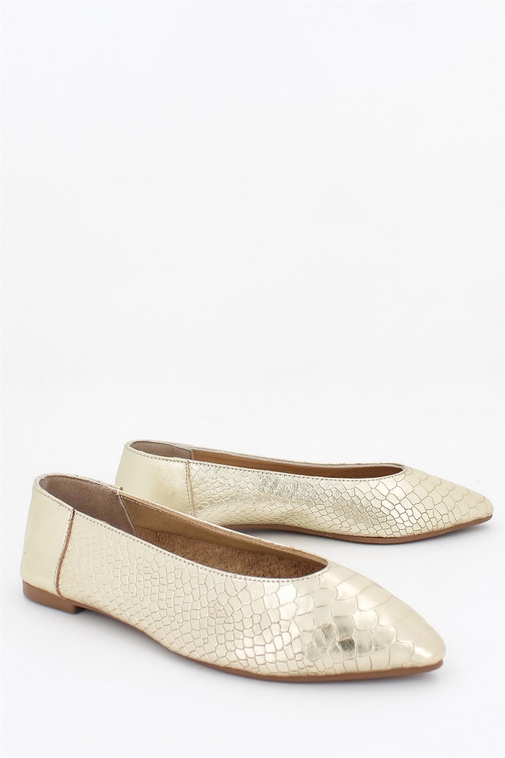 Hakiki Deri Altın Yılan Kadın Deri Babet DP58-5025