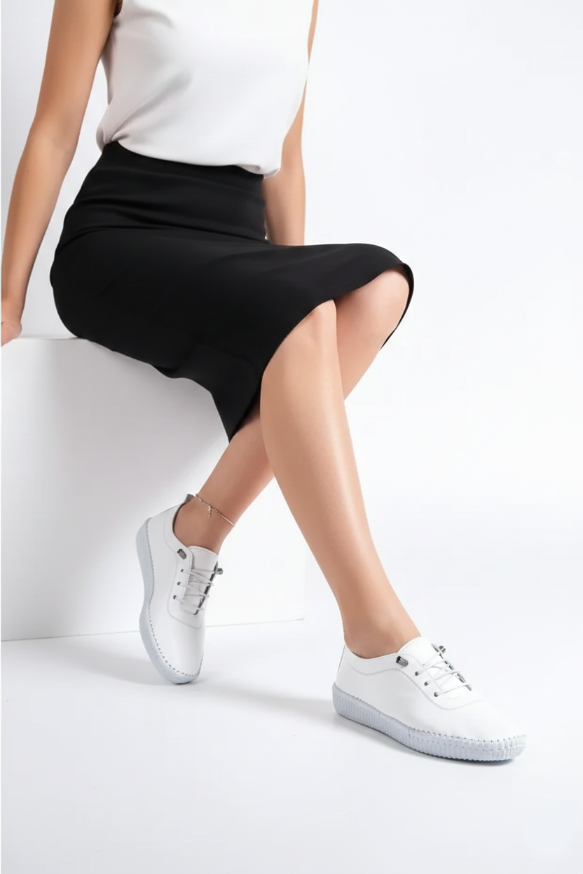 Hakiki Deri Beyaz Kadın Deri Casual DP62-8001