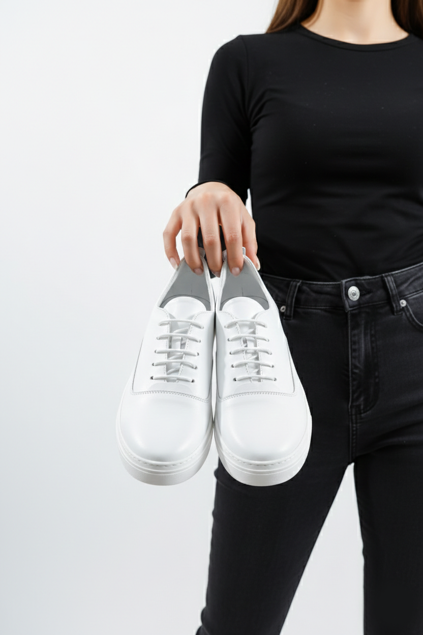 Hakiki Deri Beyaz Kadın Deri Sneaker VNS-M01
