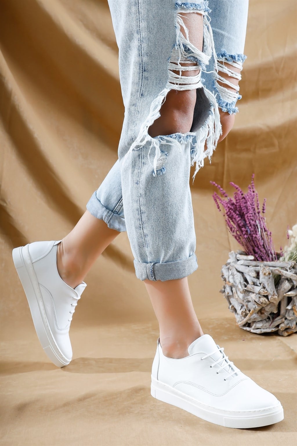 Hakiki Deri Beyaz Kadın Sneaker VNS-M01