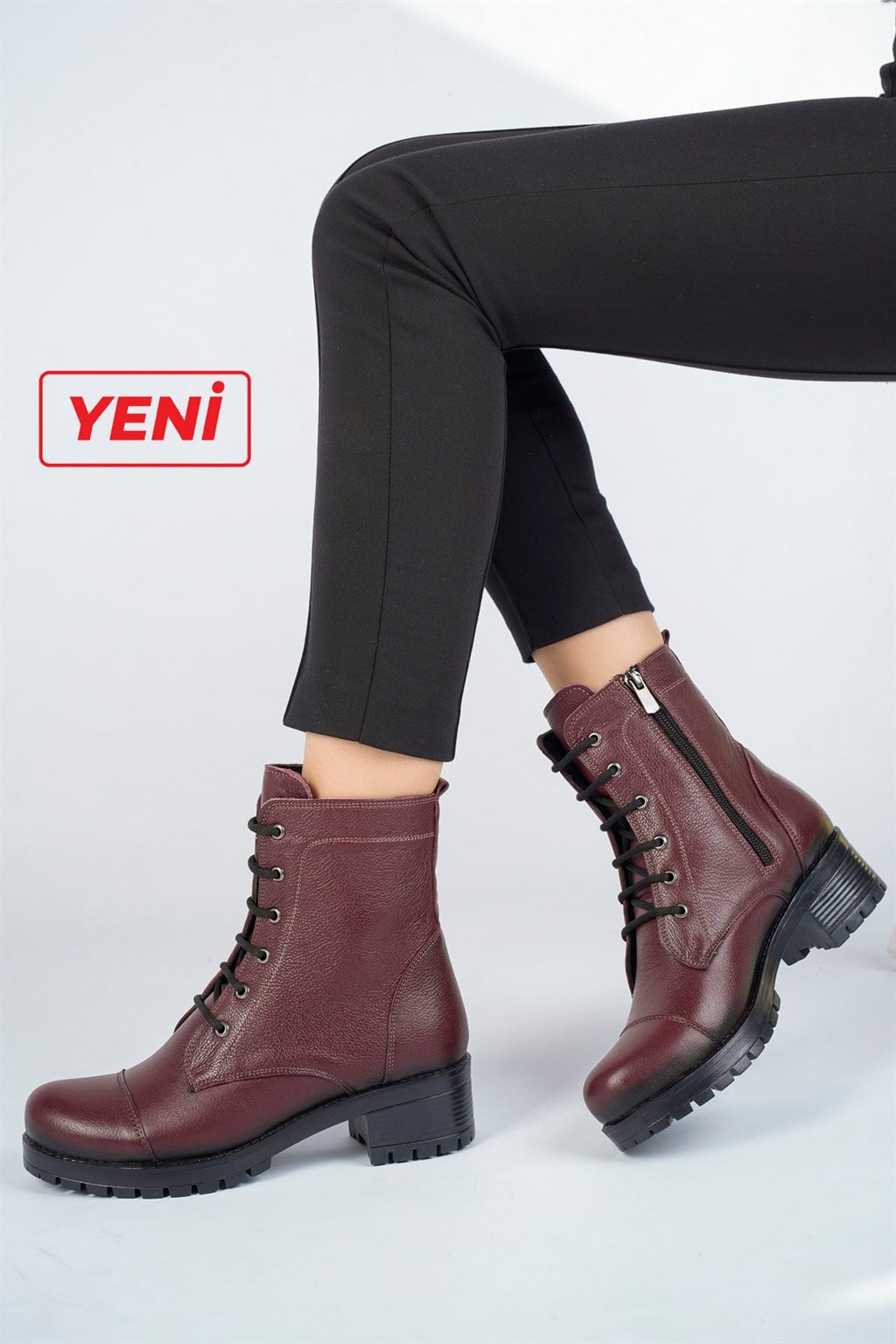 Hakiki Deri Bordo Kadın Deri Postal Bot DP46-1610