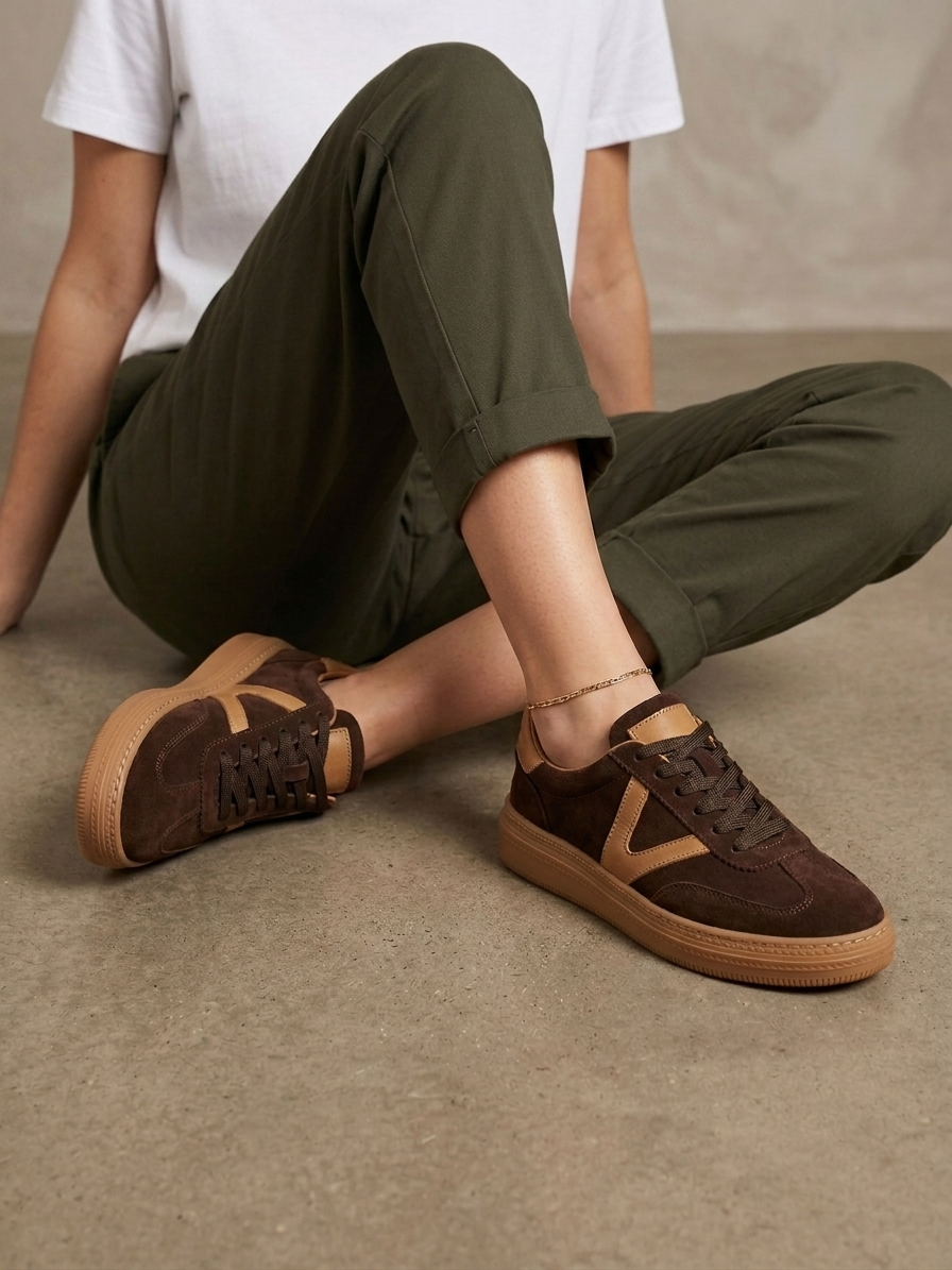 Hakiki Deri Kahverengi Süet Kadın Deri Sneaker DP87-0170