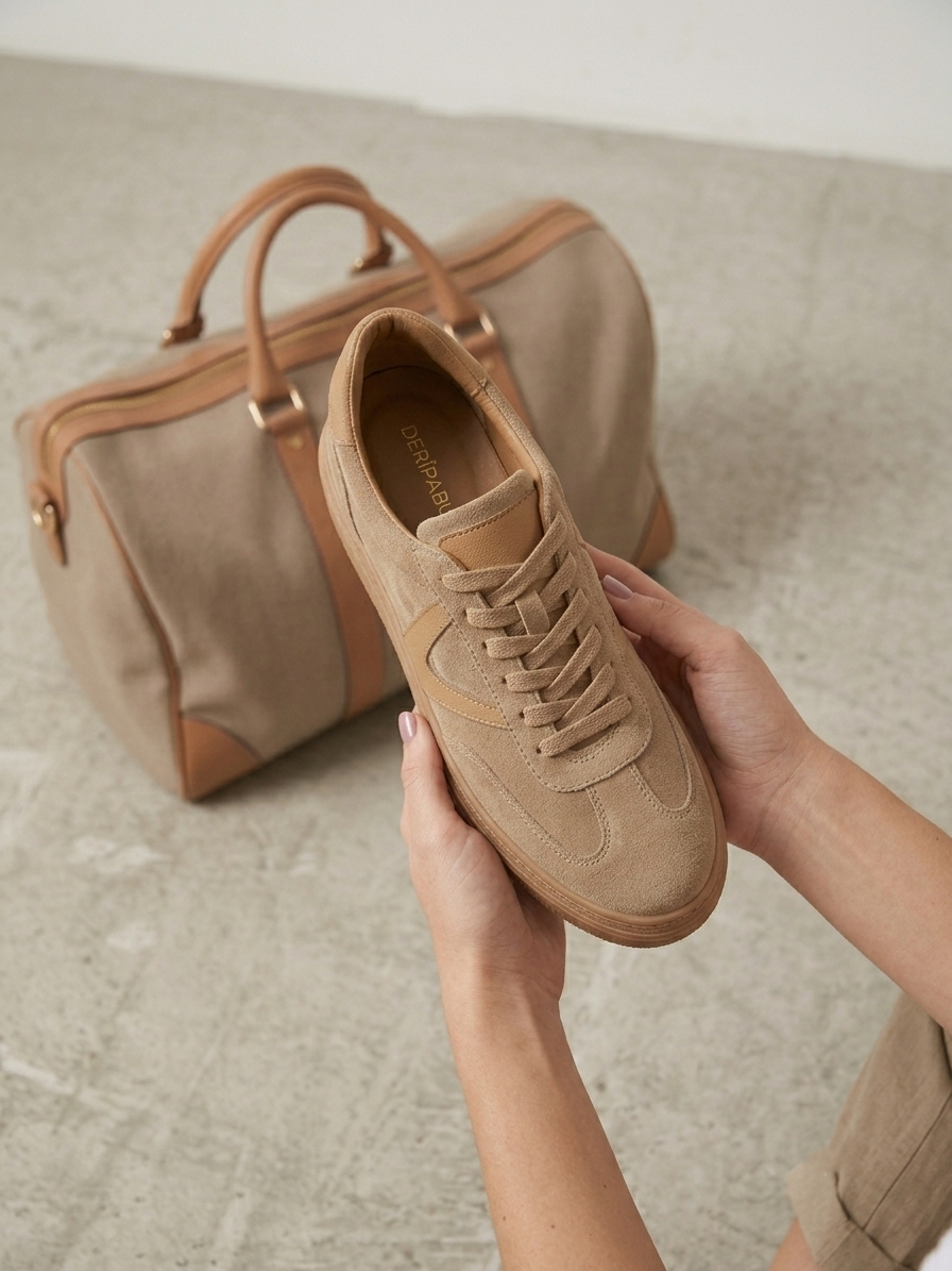 Hakiki Deri Krem Süet Kadın Deri Sneaker DP87-0170
