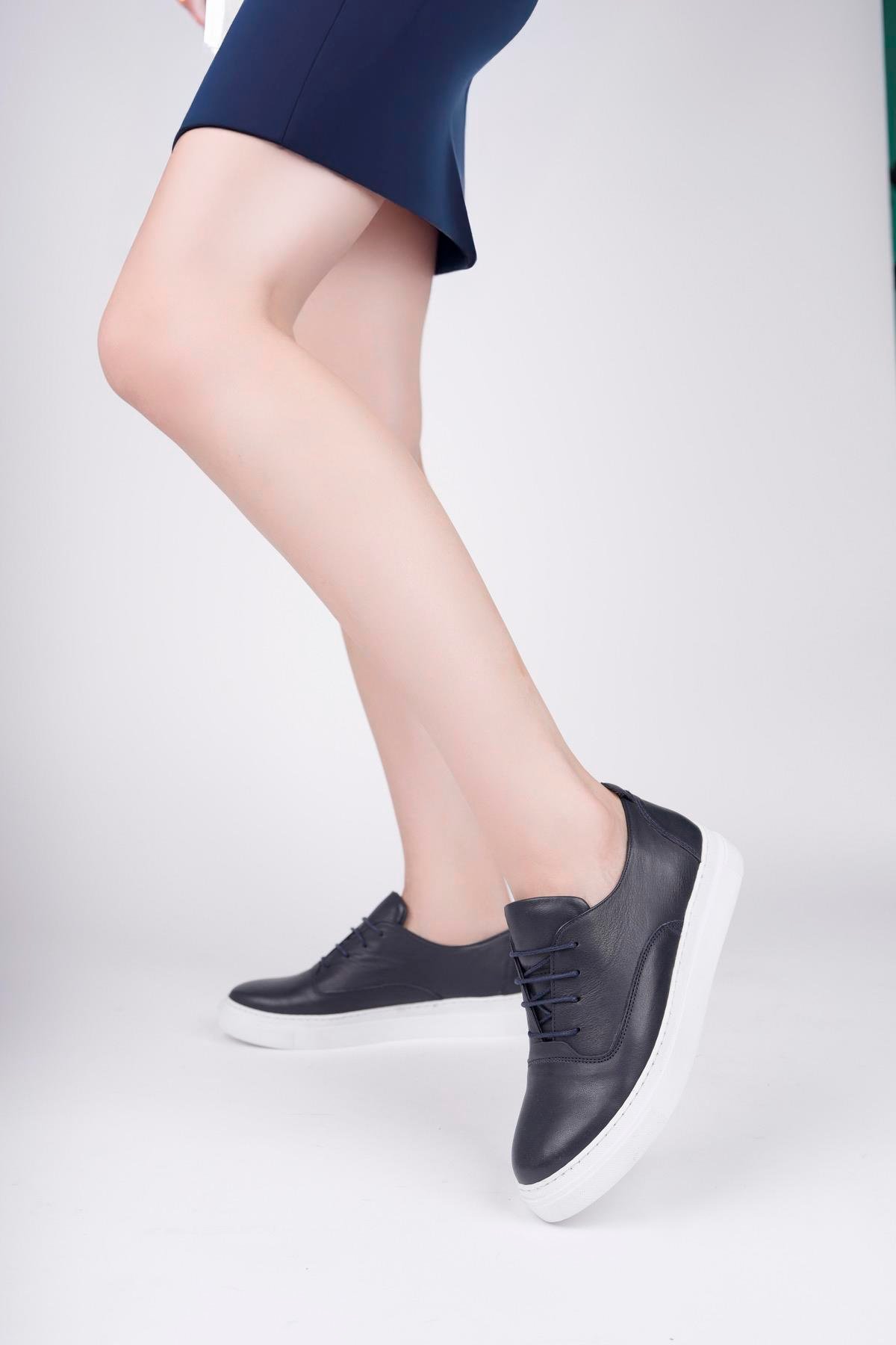 Hakiki Deri Lacivert Kadın Deri Sneaker VNS-M01
