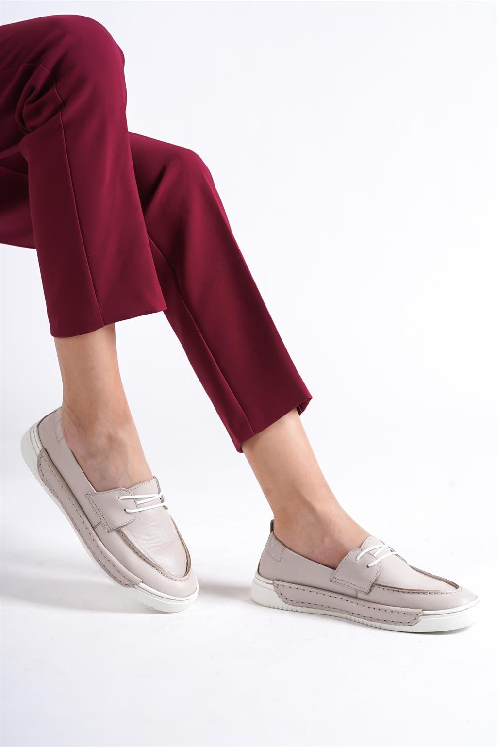 Hakiki Deri Silver Gri Kadın Deri Casual Ayakkabı DP72-28104