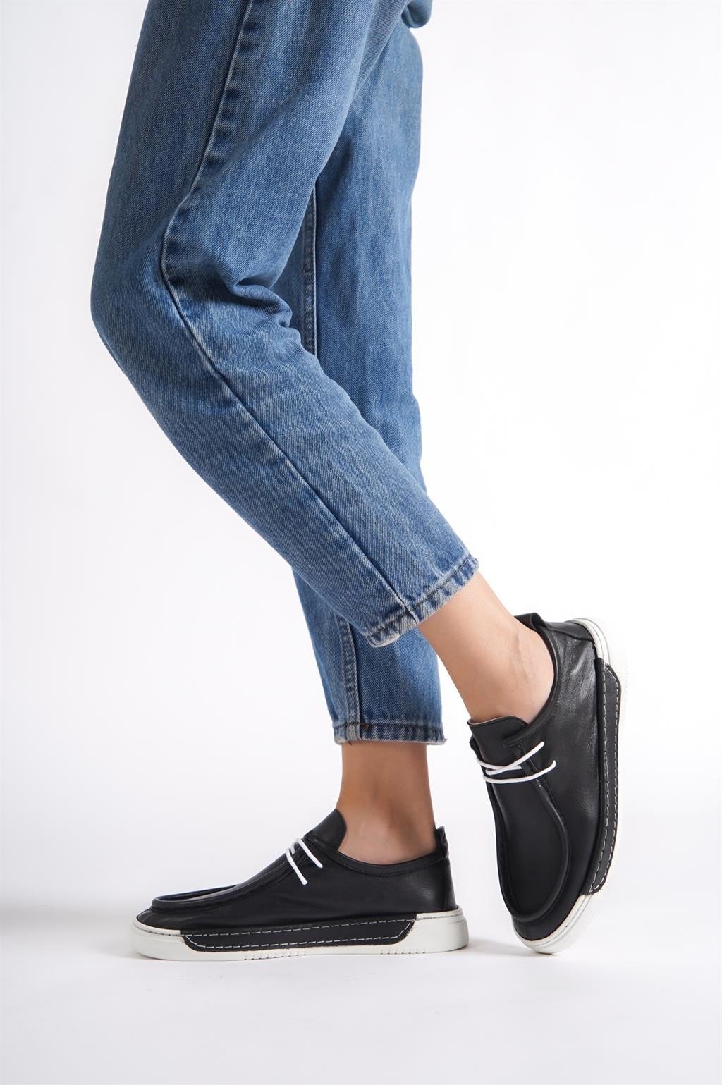 Hakiki Deri Siyah Kadın Deri Casual Ayakkabı DP72-28102
