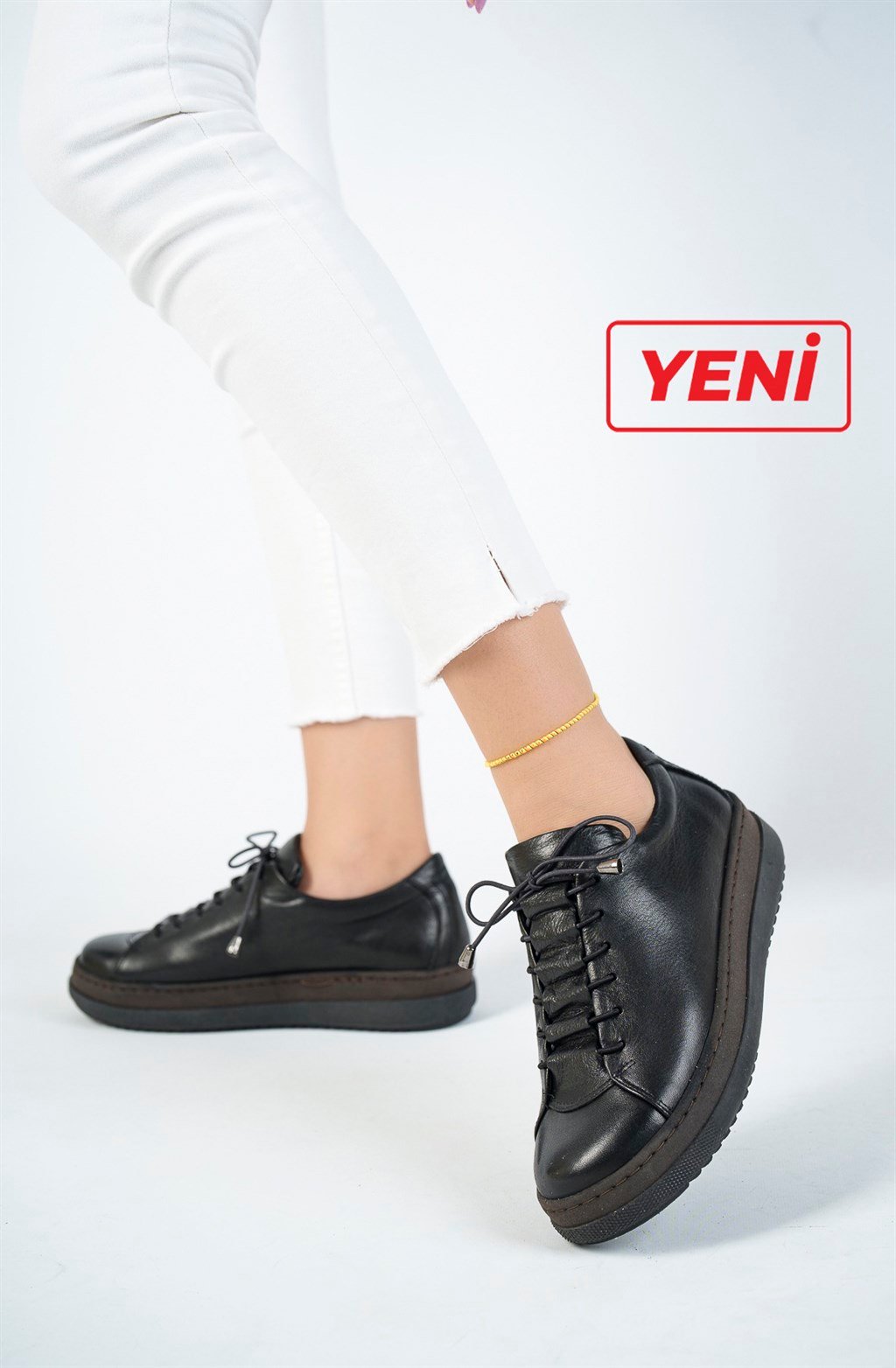 Hakiki Deri Siyah Kadın Deri Casual Ayakkabı DP17-2912