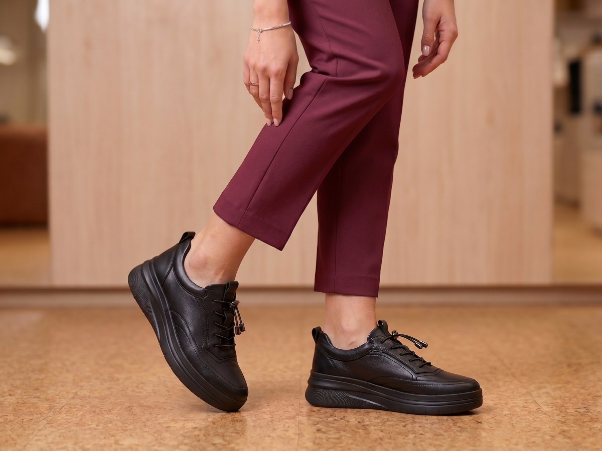Hakiki Deri Siyah Kadın Deri Sneaker DP87-0120