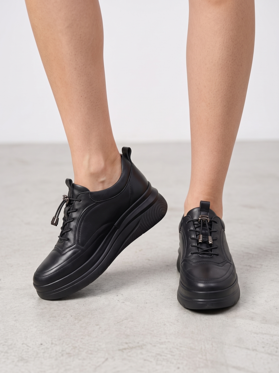 Hakiki Deri Siyah Kadın Deri Sneaker DP87-0120