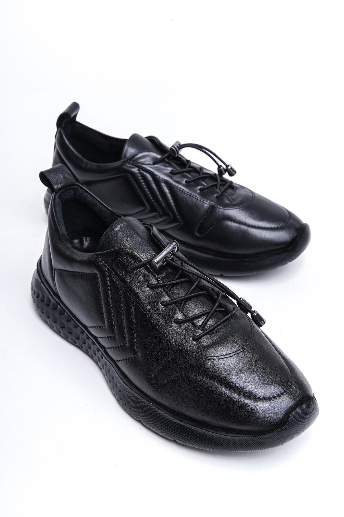 Hakiki Deri Siyah Kadın Deri Sneaker Spor Ayakkabı DP71-0112