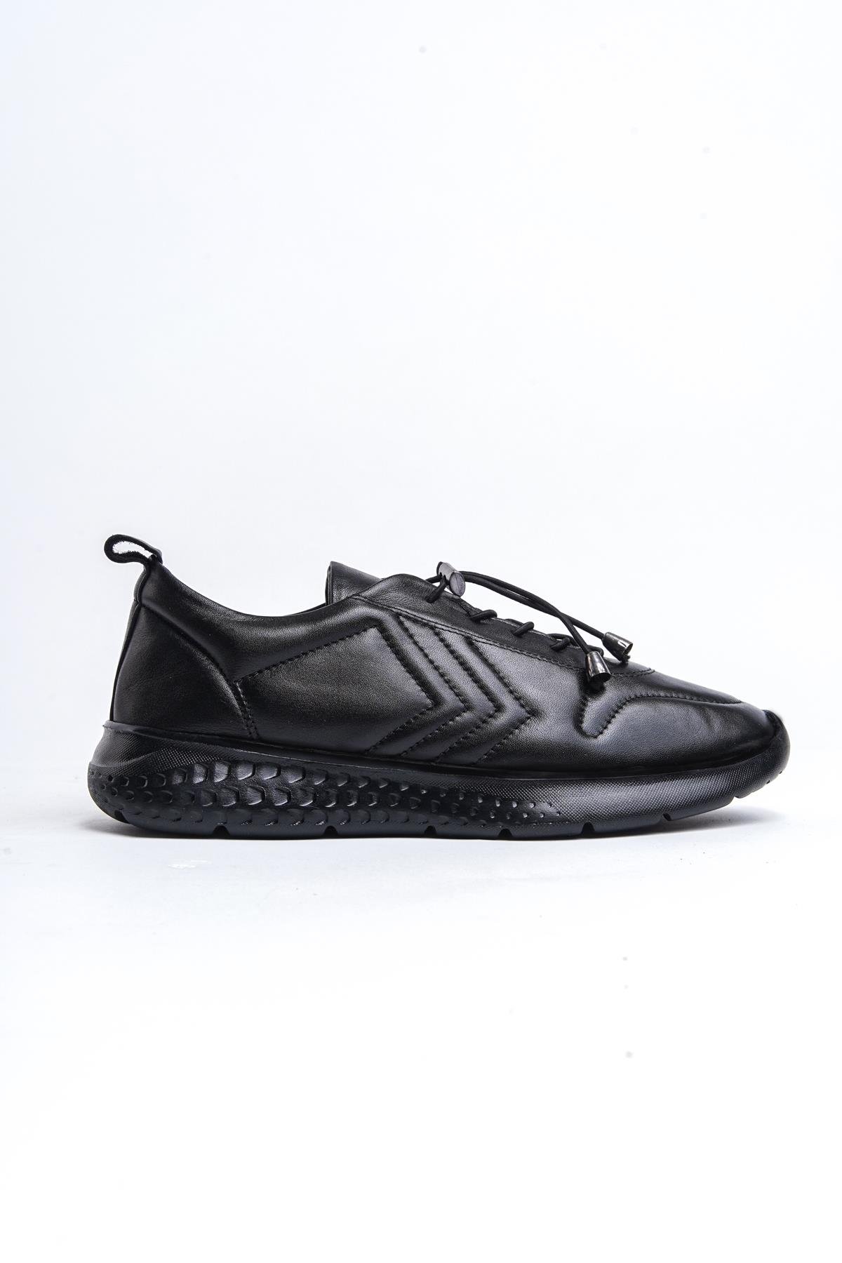 Hakiki Deri Siyah Kadın Deri Sneaker Spor Ayakkabı DP71-0112