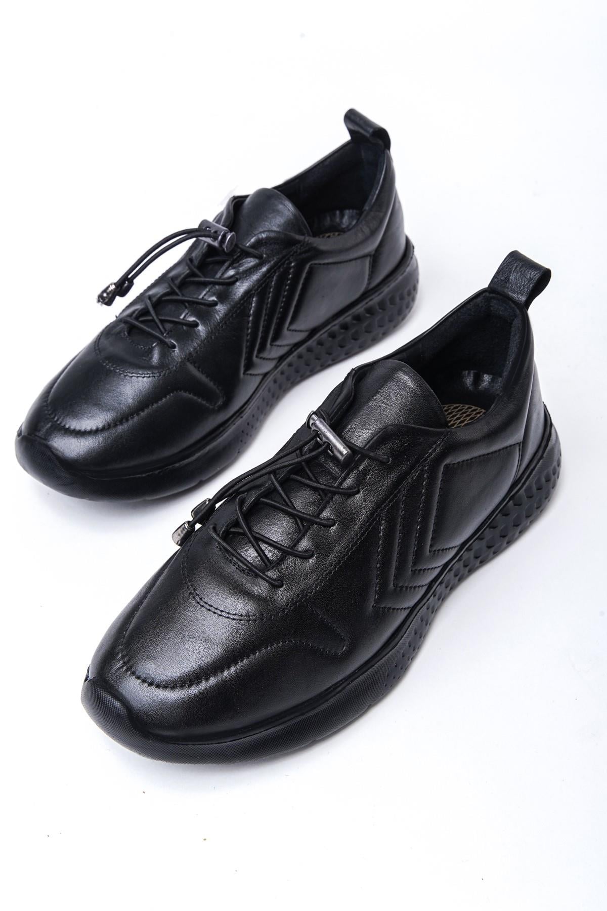 Hakiki Deri Siyah Kadın Deri Sneaker Spor Ayakkabı DP71-0112
