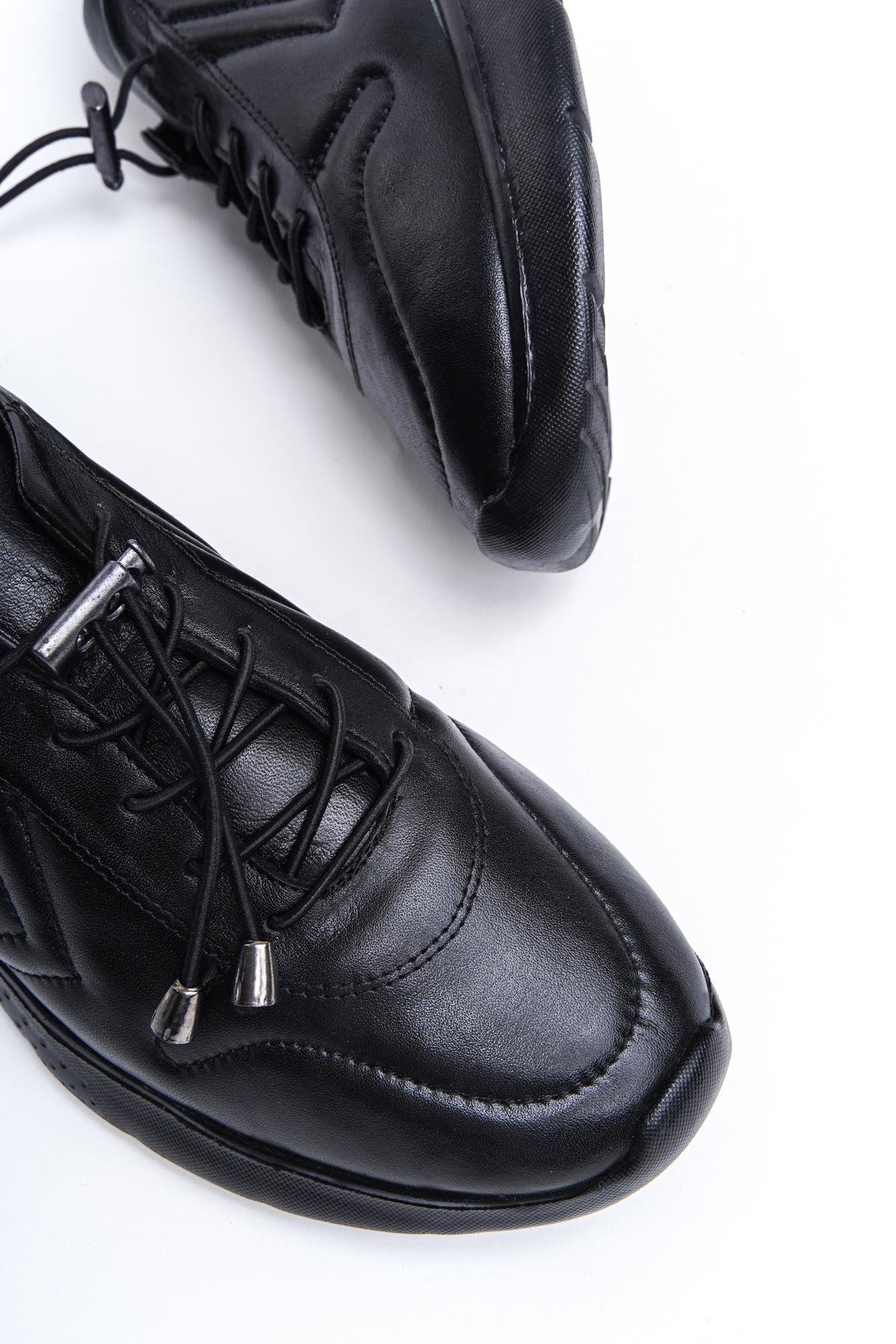 Hakiki Deri Siyah Kadın Deri Sneaker Spor Ayakkabı DP71-0112