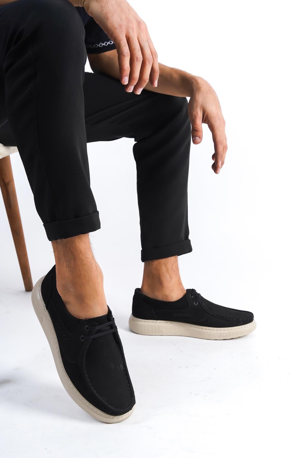 Hakiki Deri Siyah Nubuk Erkek Deri Casual Ayakkabı MRD15-4010