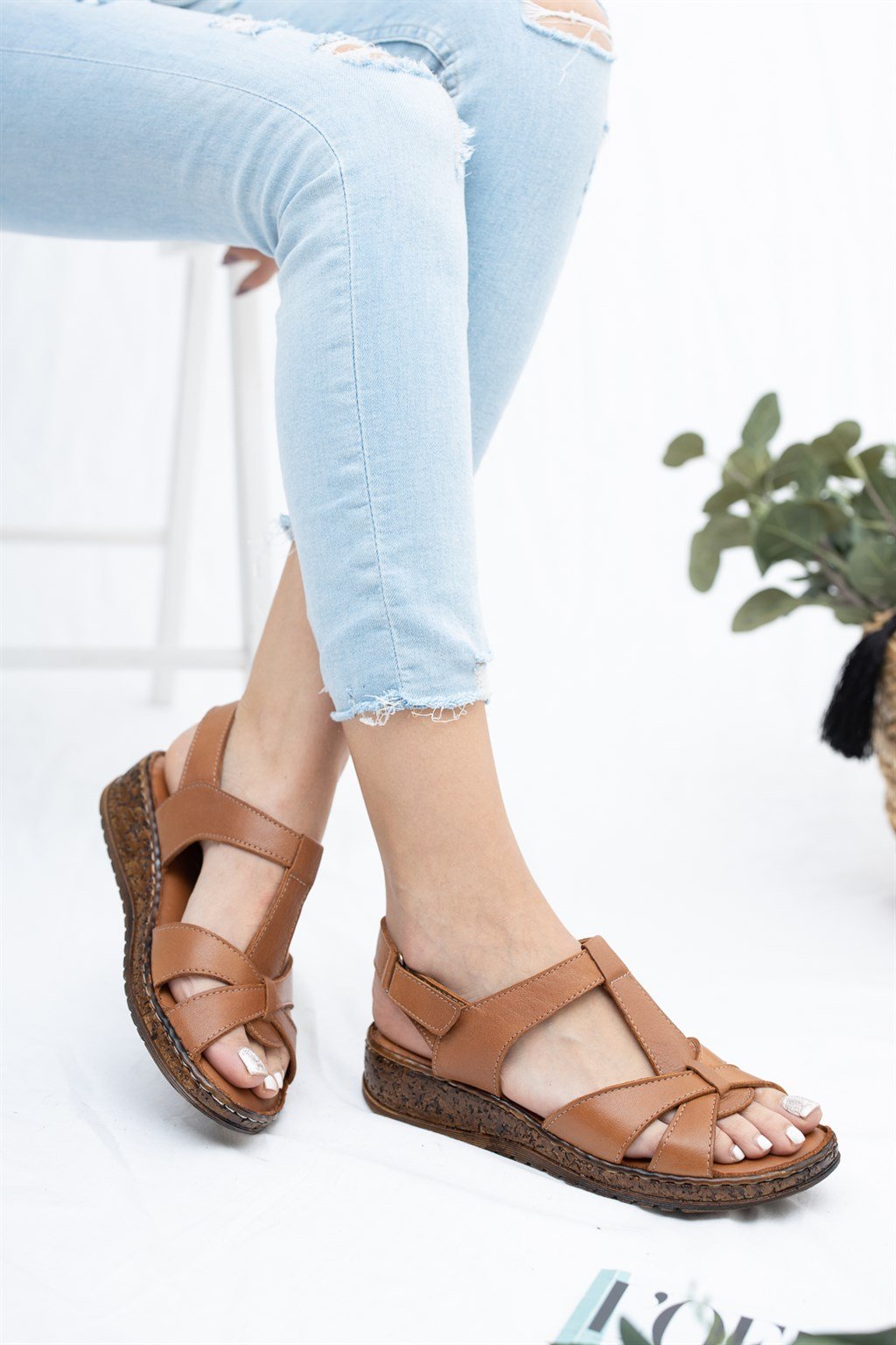 Hakiki Deri Taba Kadın Deri Sandalet CRZ-0551