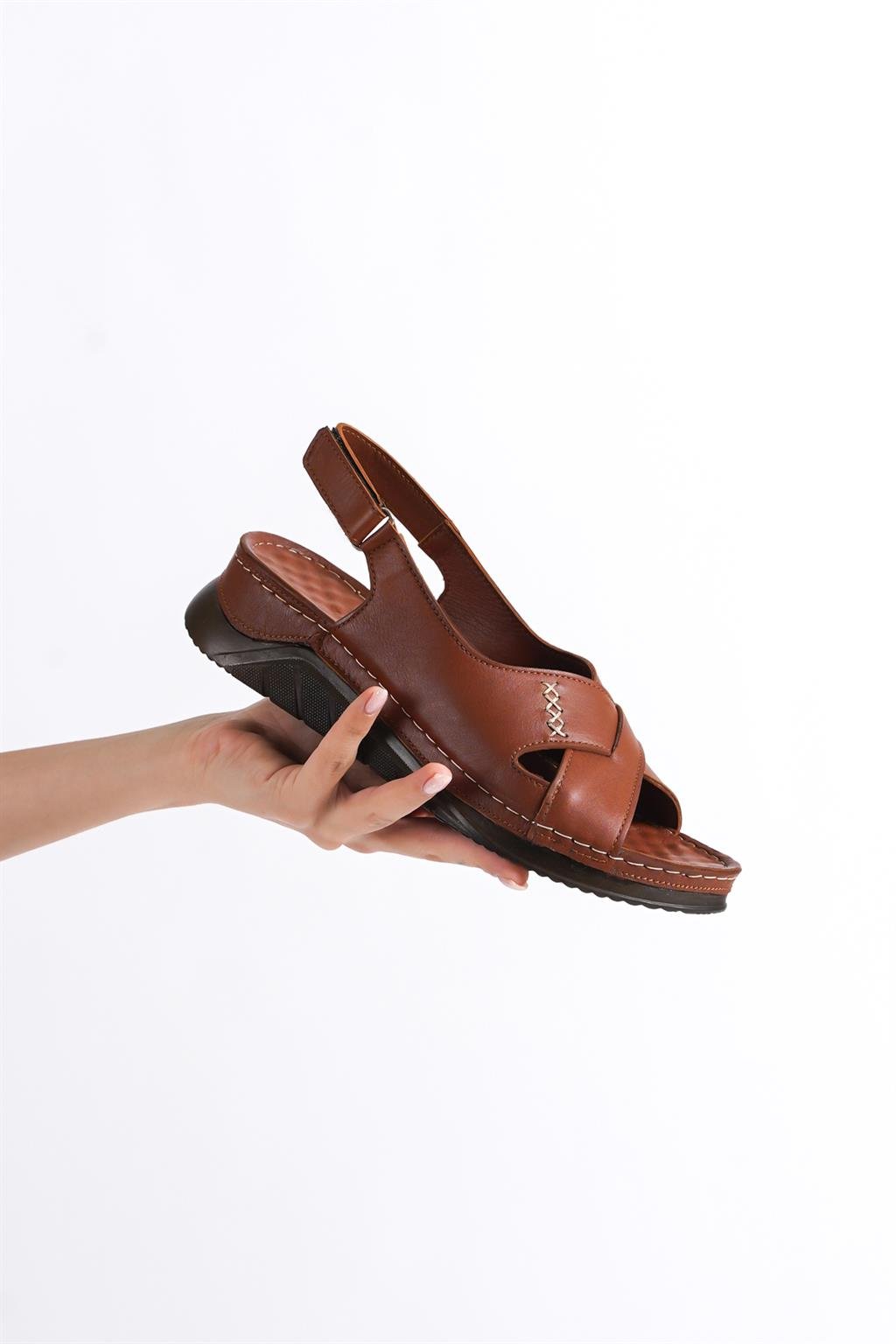 Hakiki Deri Taba Kadın Deri Sandalet CRZ-21459