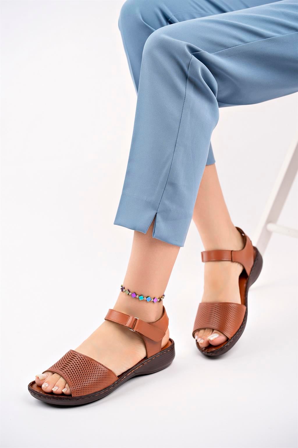 Hakiki Deri Taba Kadın Deri Sandalet DC-0191