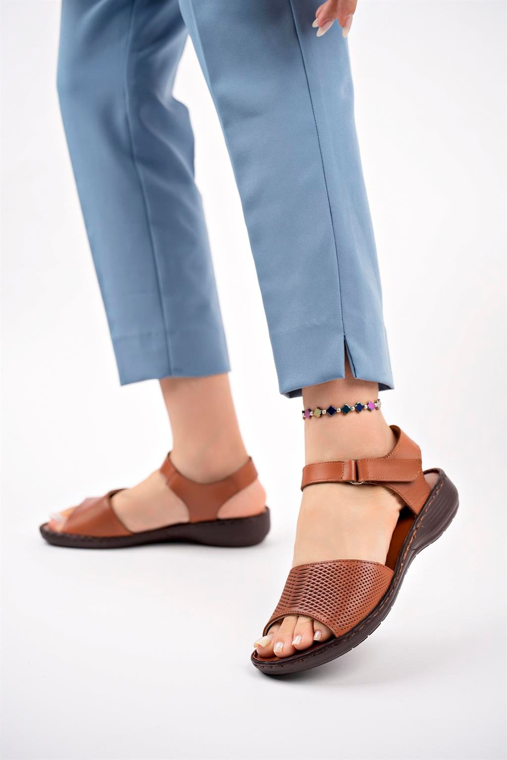 Hakiki Deri Taba Kadın Deri Sandalet DC-0191