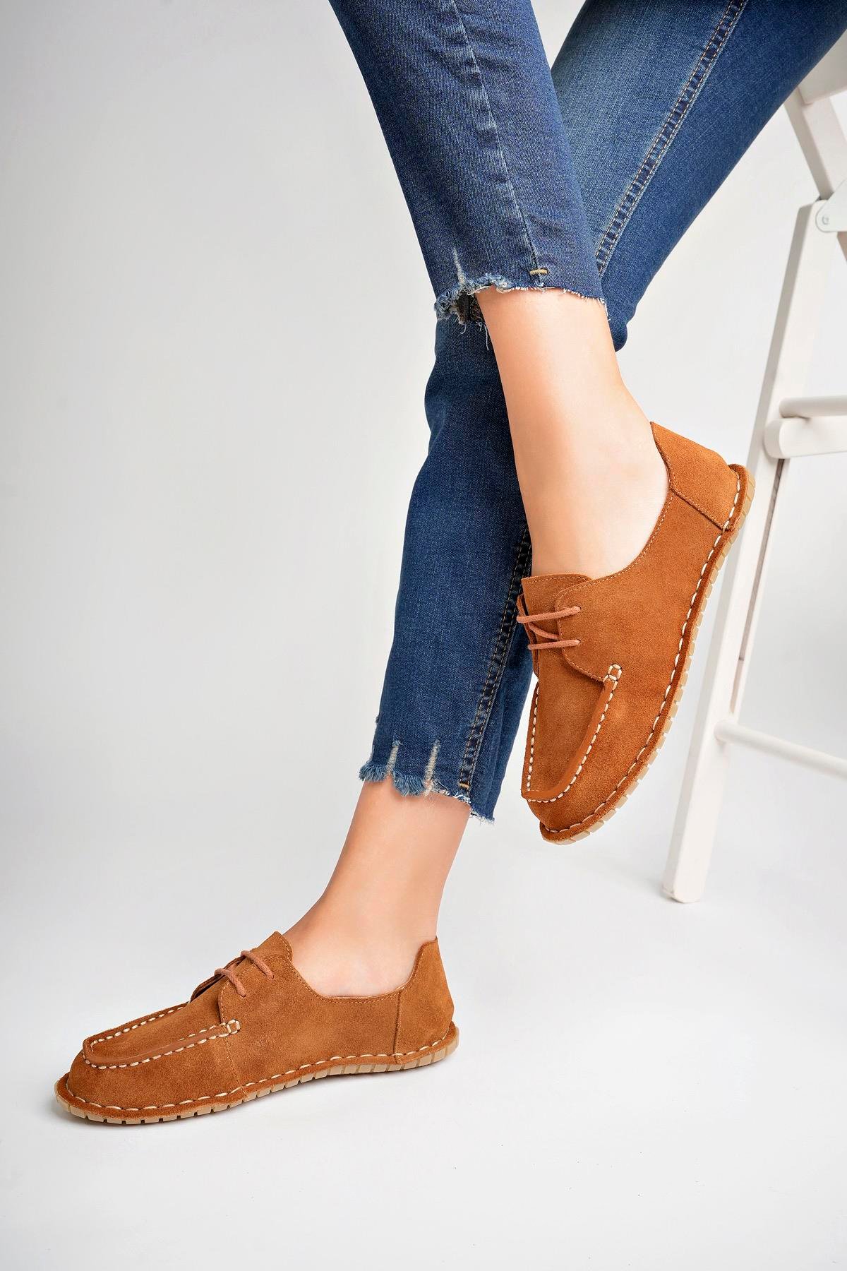 Hakiki Deri Taba Süet Kadın Deri Loafer DP77-0602