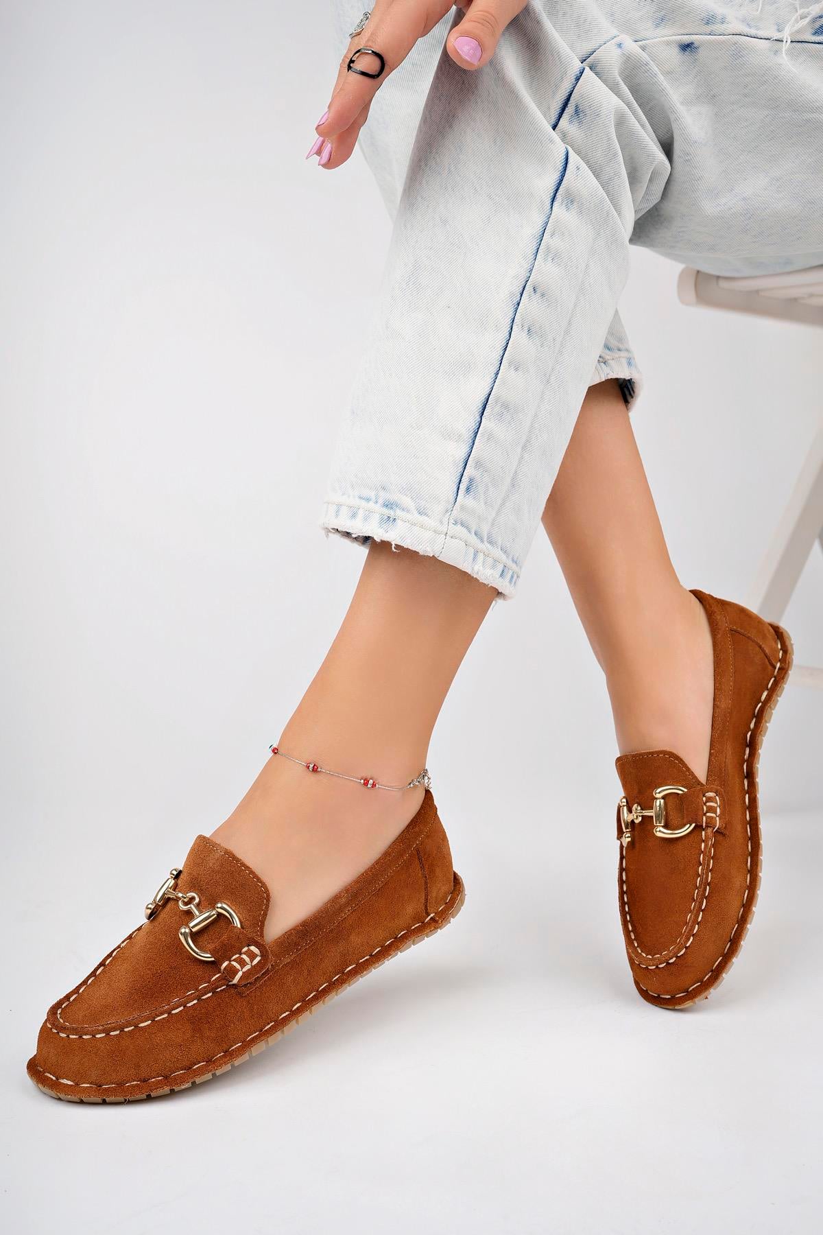 Hakiki Deri Taba Süet Kadın Deri Loafer DP77-0600