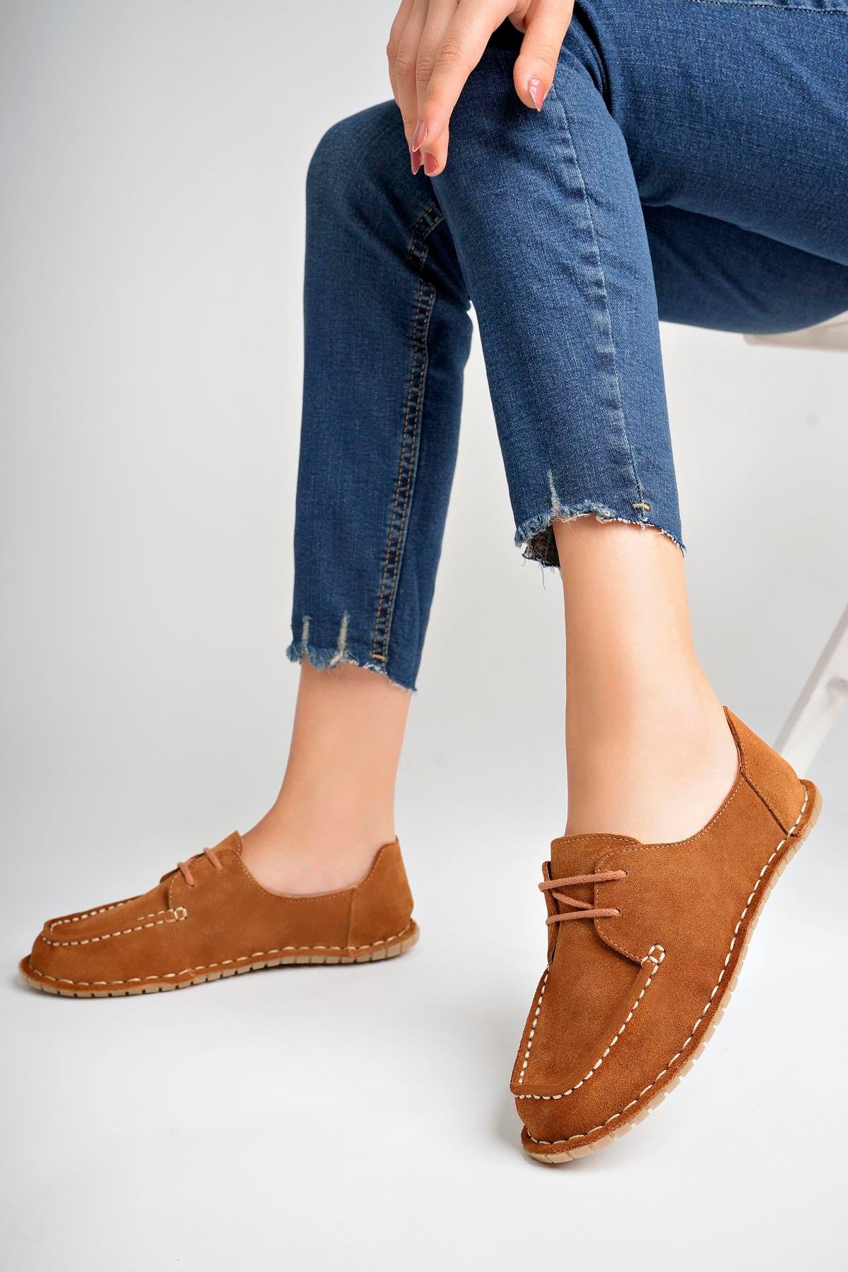 Hakiki Deri Taba Süet Kadın Deri Loafer DP77-0602