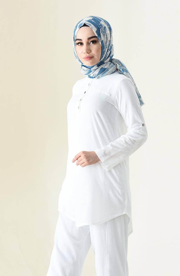 Akasya Şile Bezi Tunik Beyaz Byz