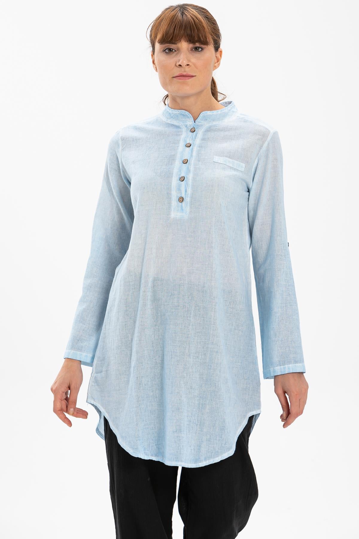 Akasya Sile Fabric Tunic Ice Blue