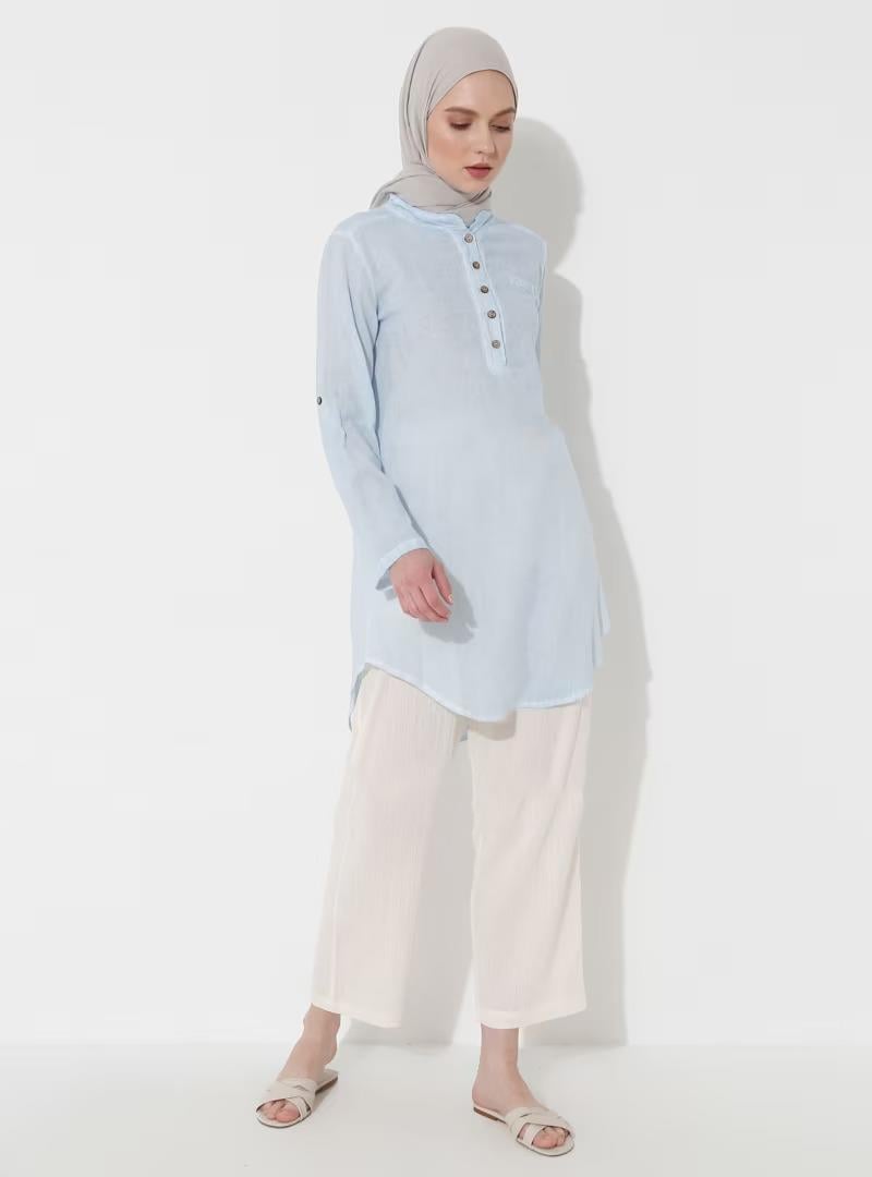 Akasya Sile Fabric Tunic Ice Blue