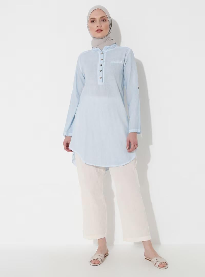 Akasya Sile Fabric Tunic Ice Blue