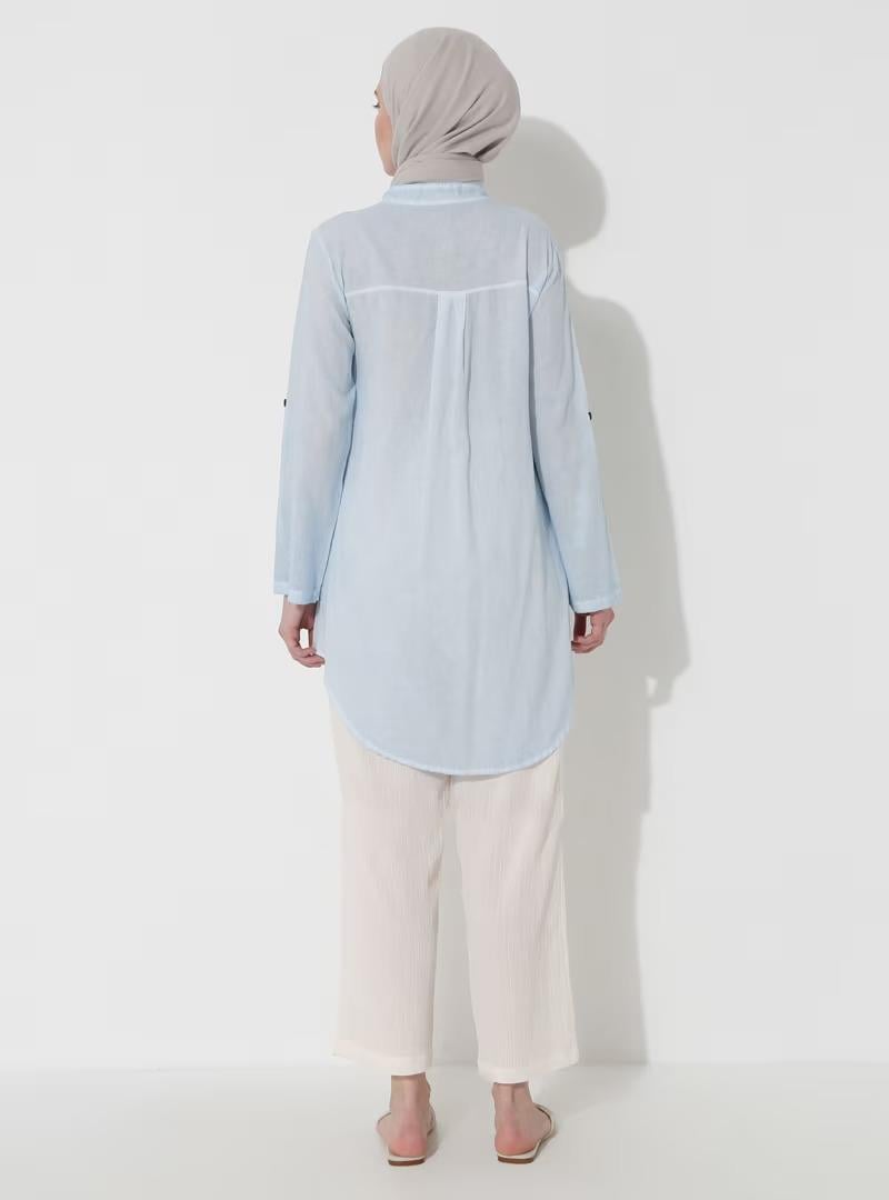 Akasya Sile Fabric Tunic Ice Blue