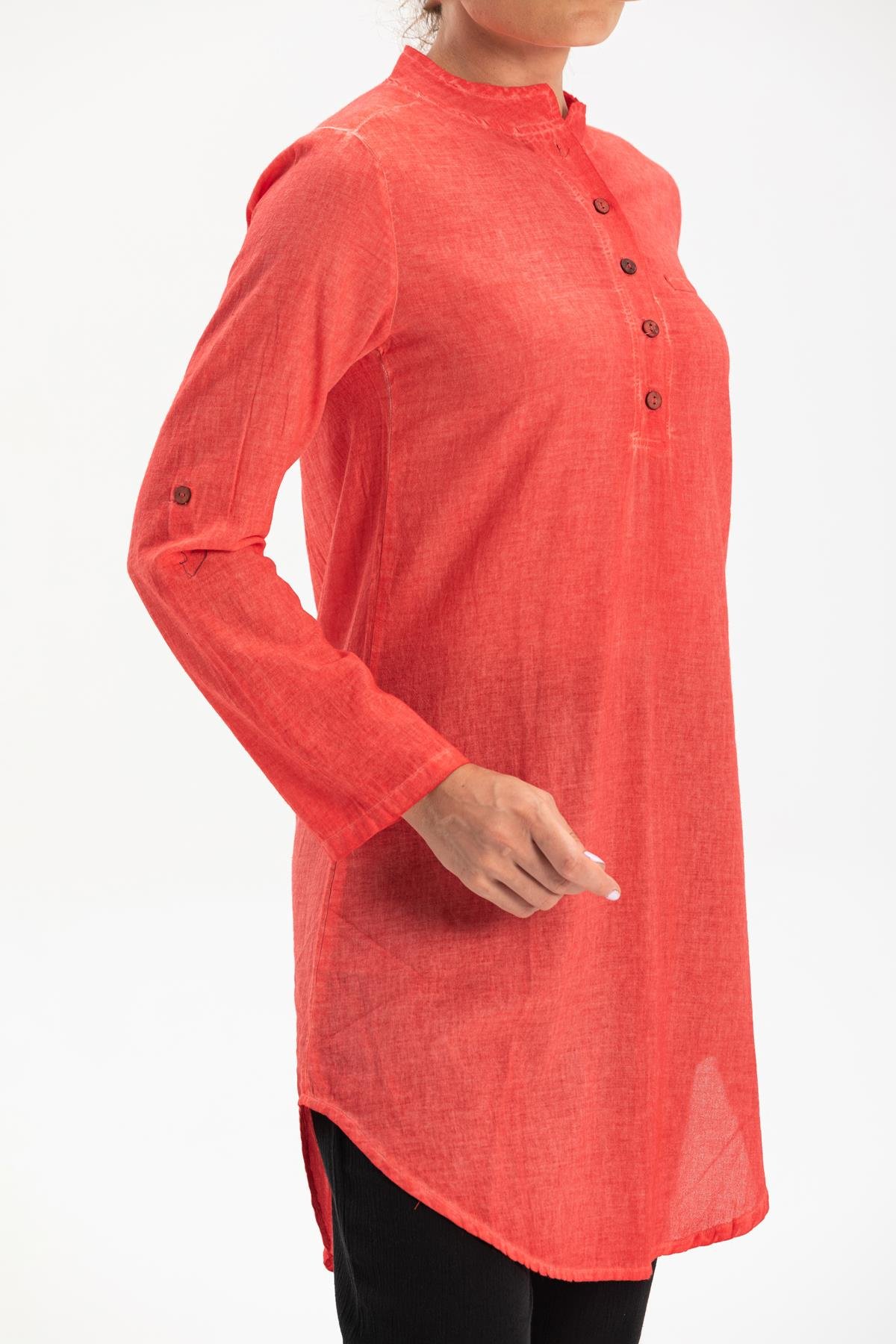 Akasya Sile Fabric Tunic Coral