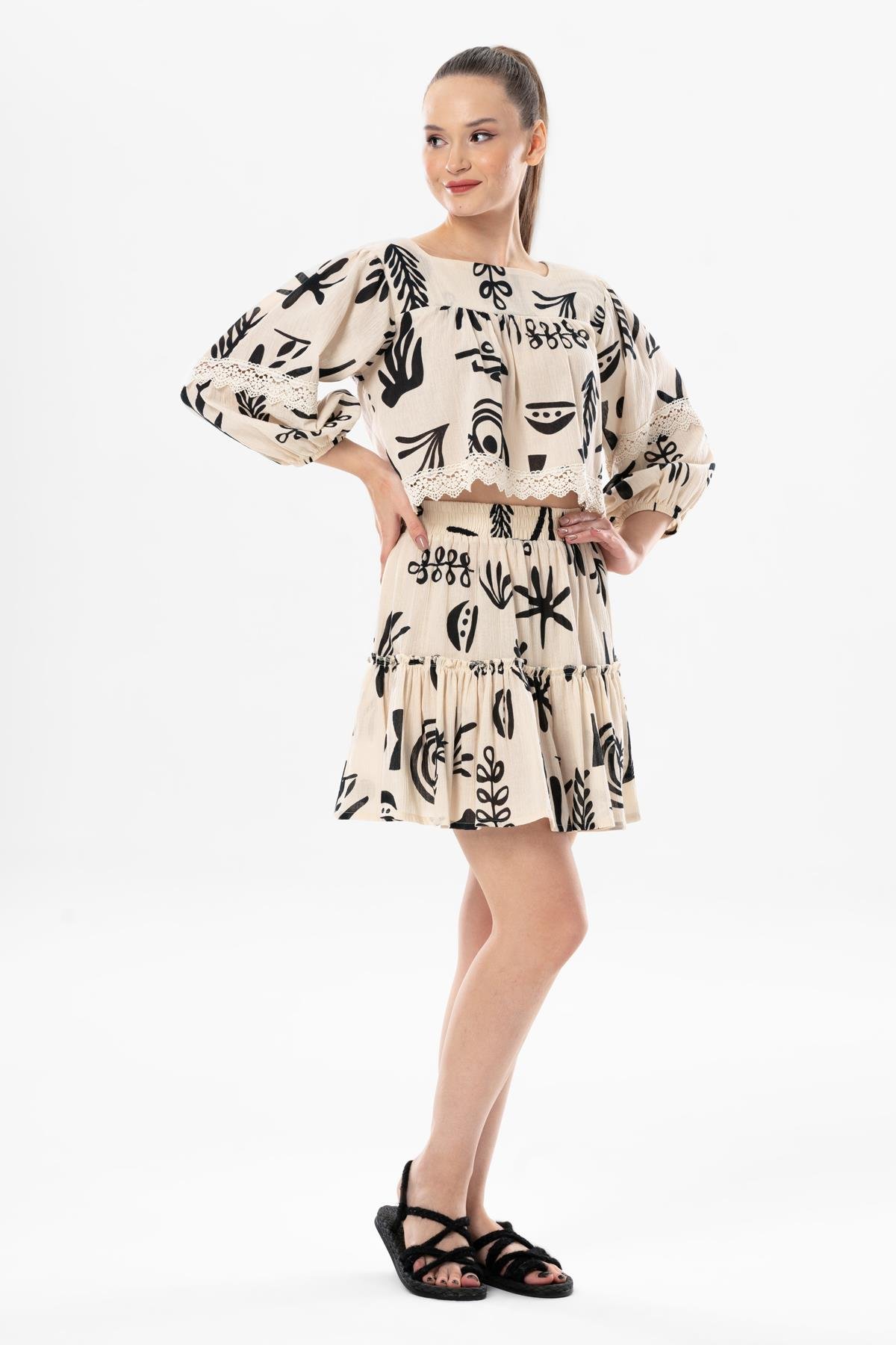 Akyaka Şile Bezi Fırfırlı Kısa Yazlık Otantik Elbise Krem Krm