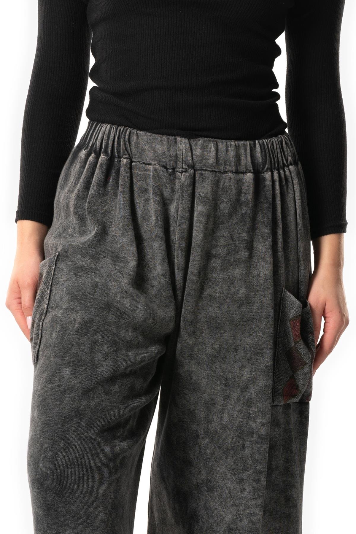 Alin Side Double Pockets Autumn and Winter Elasticized Authentic Knitwear Pants Smoked
