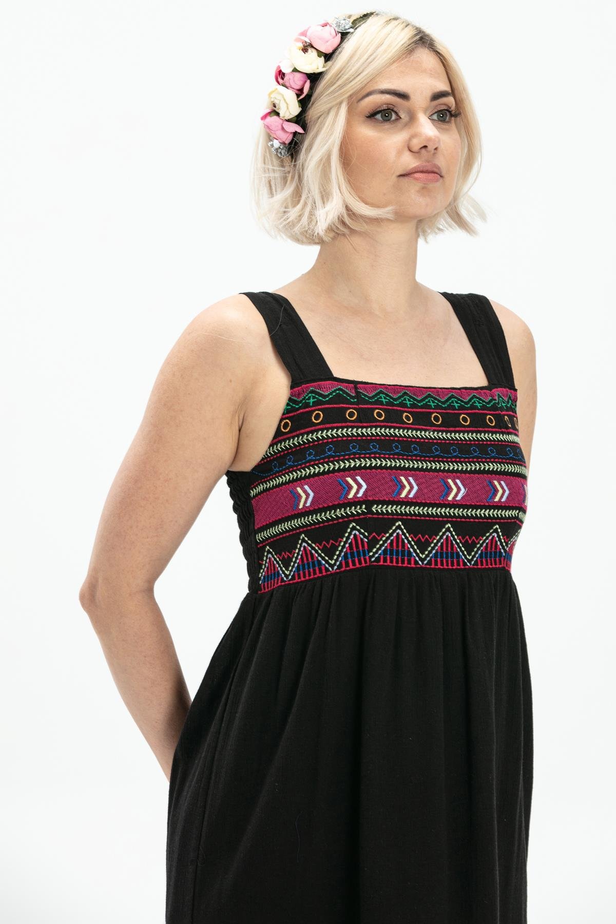 Askılı Şile Bezi Latin Uzun Elbise Siyah Syh