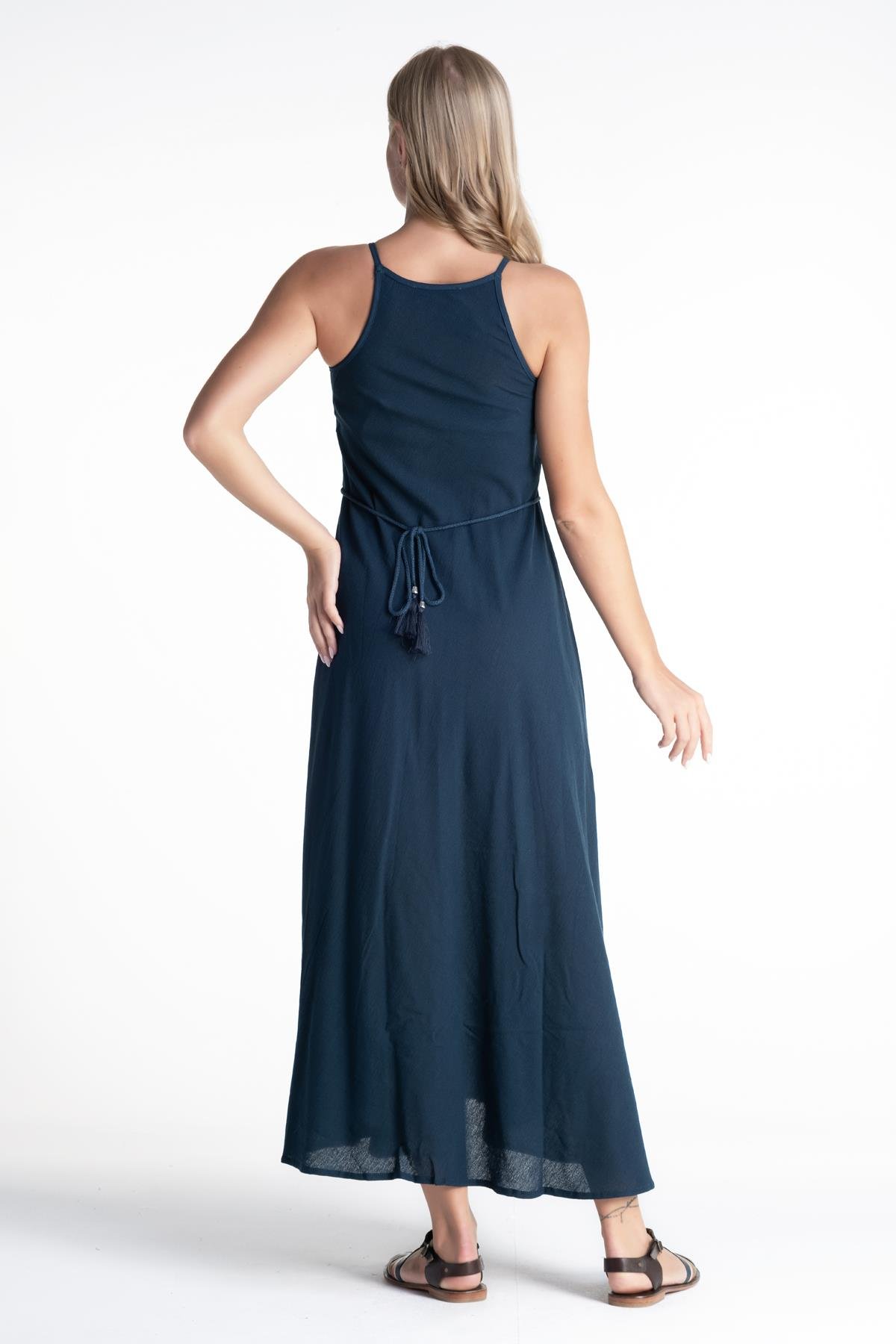 Askılı Şile Bezi Sima Uzun Elbise Petrol Ptrl