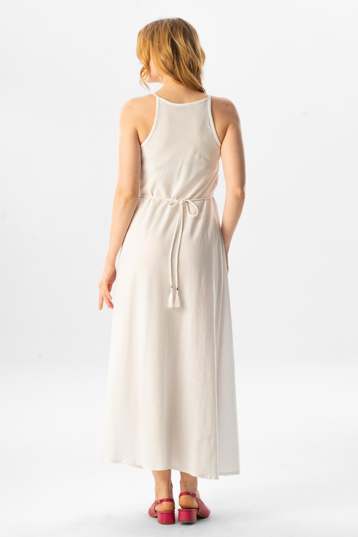 Askılı Şile Bezi Sima Uzun Yazlık Elbise Beyaz Byz