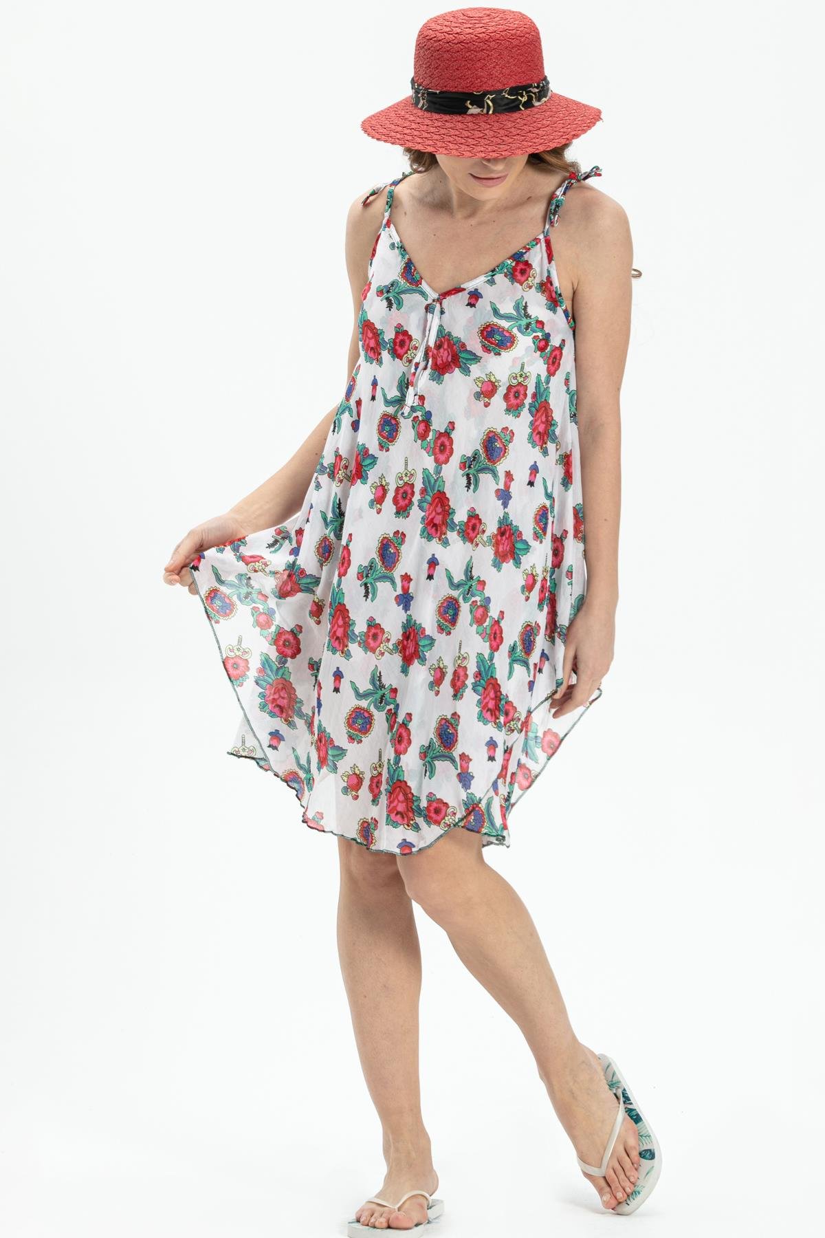 Askılı Vual Afrodit Kısa Elbise Beyaz 6081