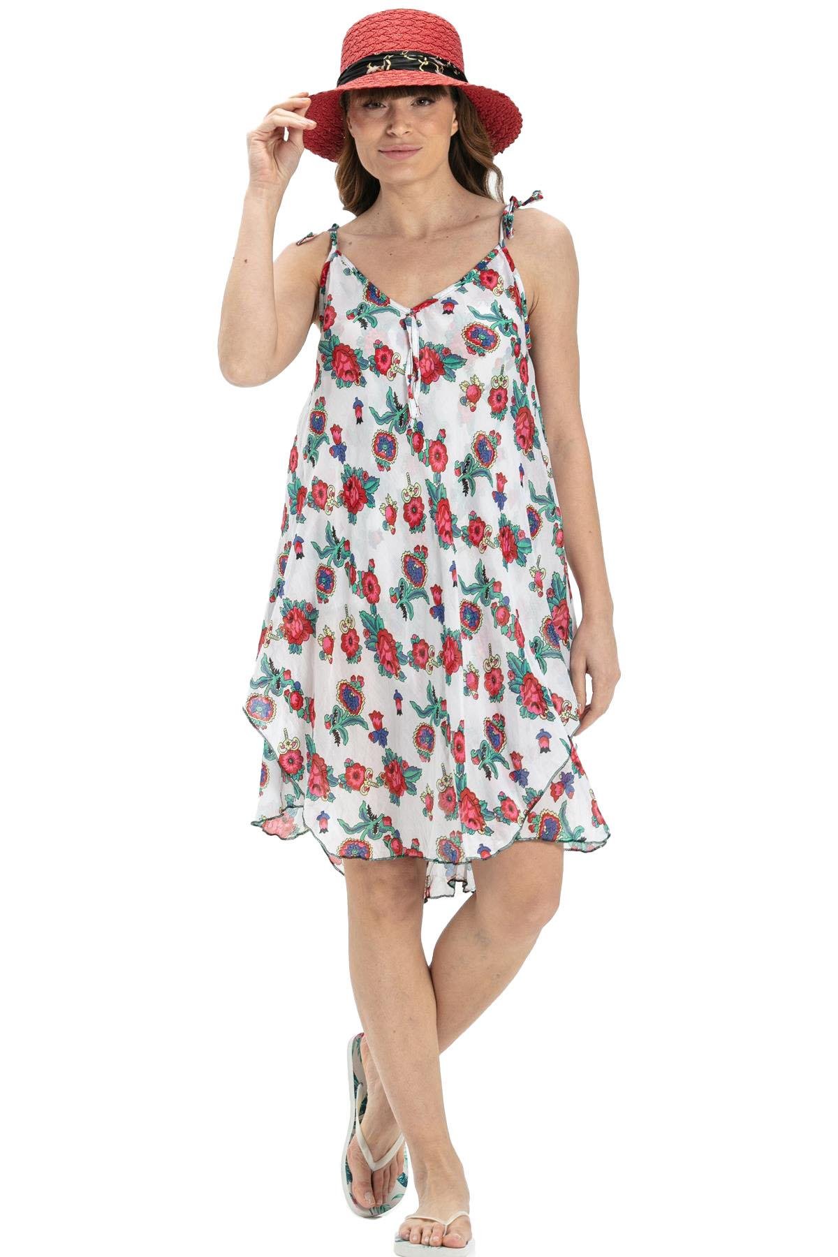 Askılı Vual Afrodit Kısa Elbise Beyaz 6081